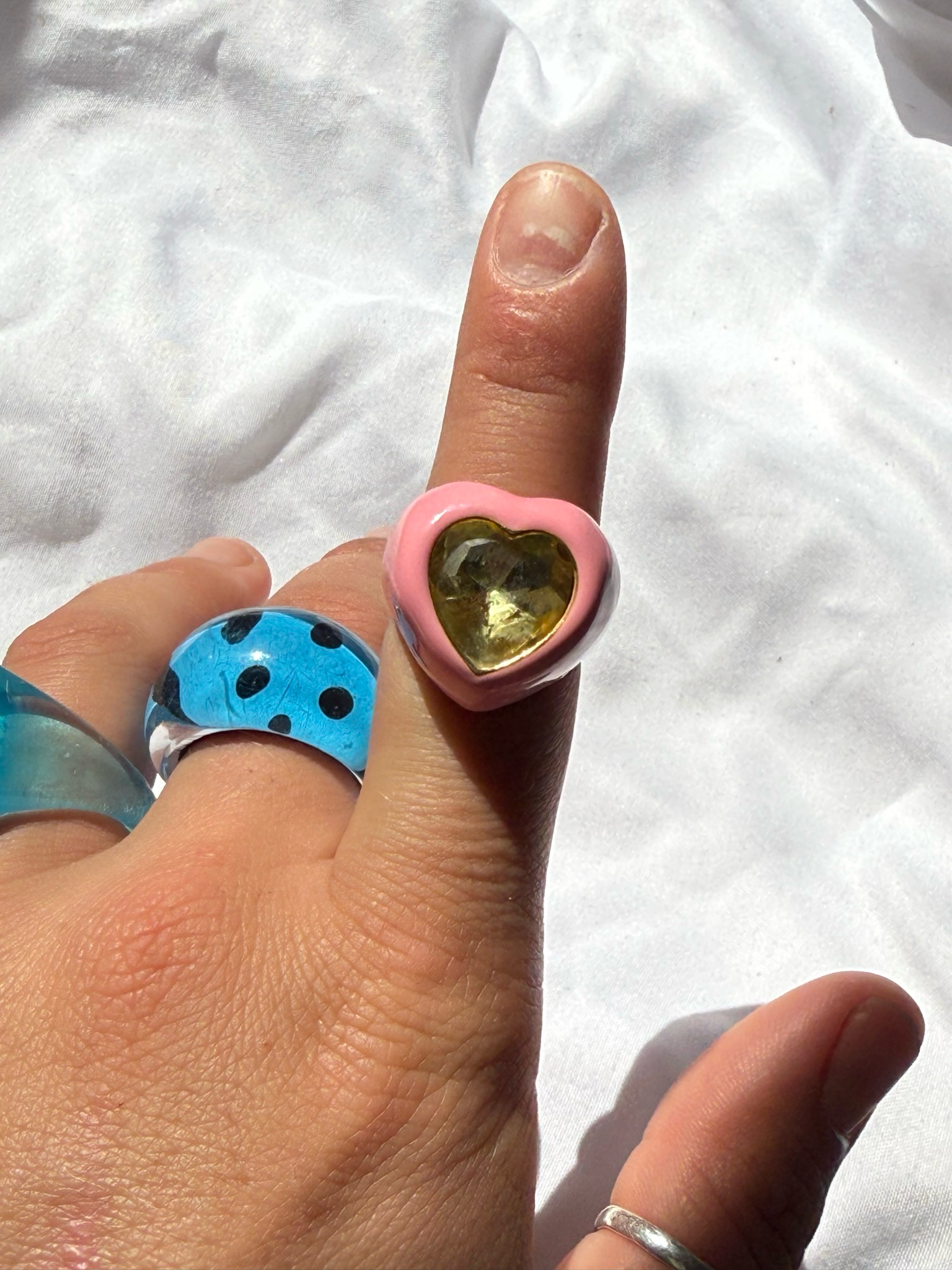 pink heart enamel ring