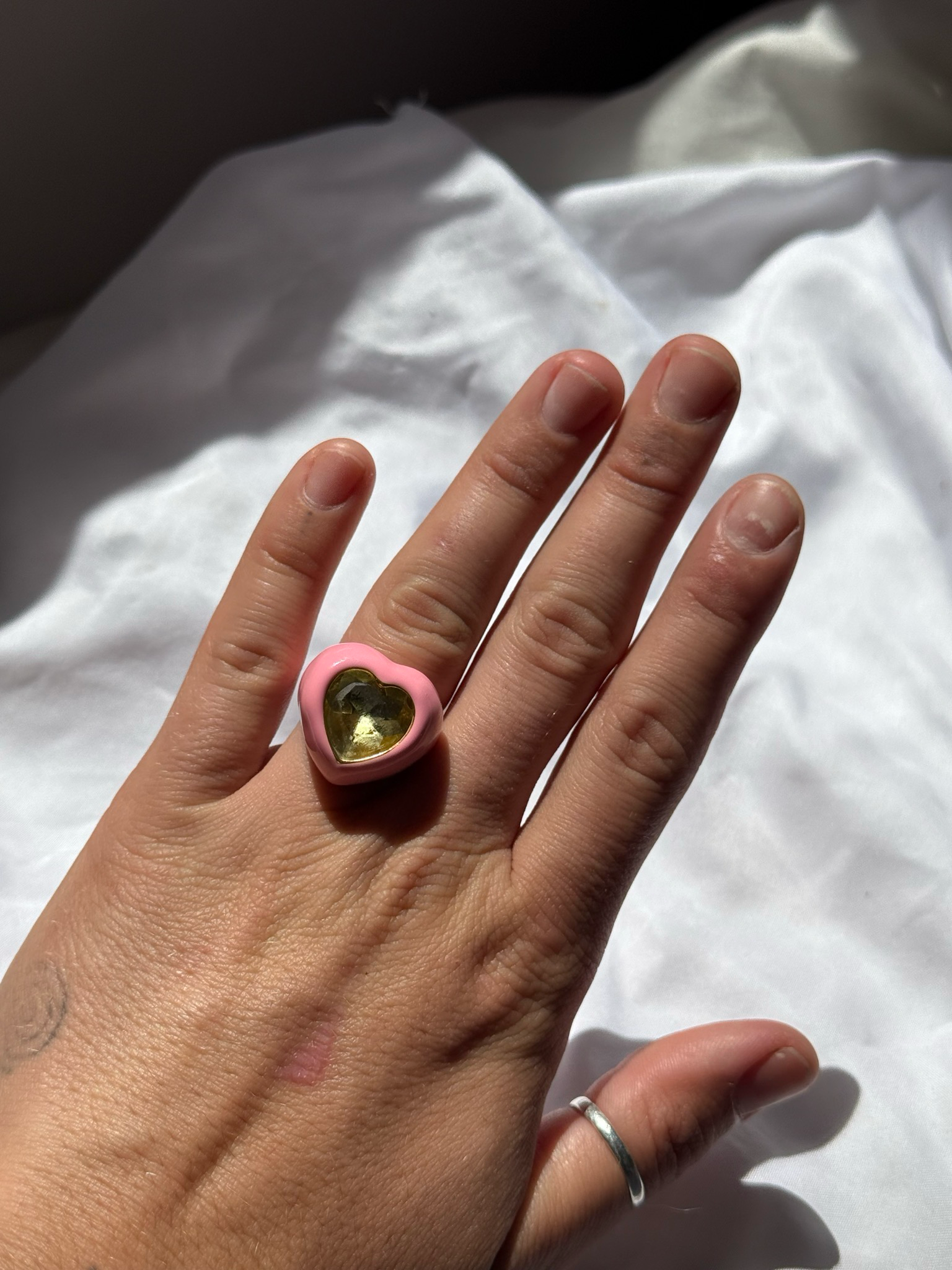 pink heart enamel ring