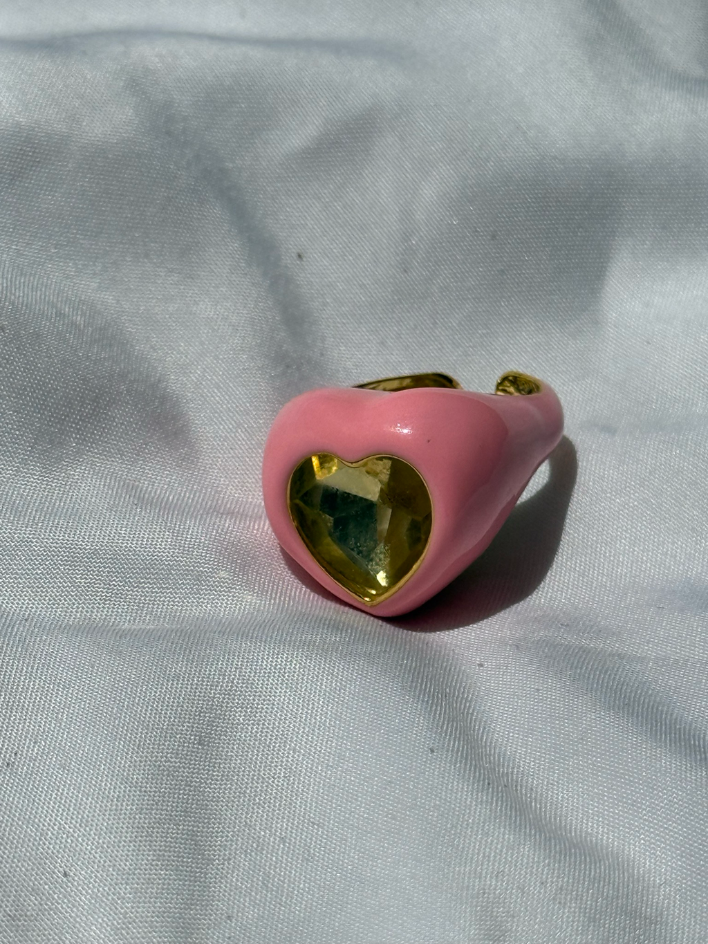 pink heart enamel ring