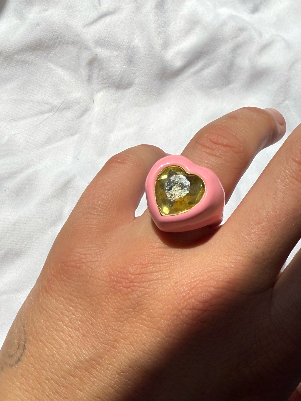 pink heart enamel ring