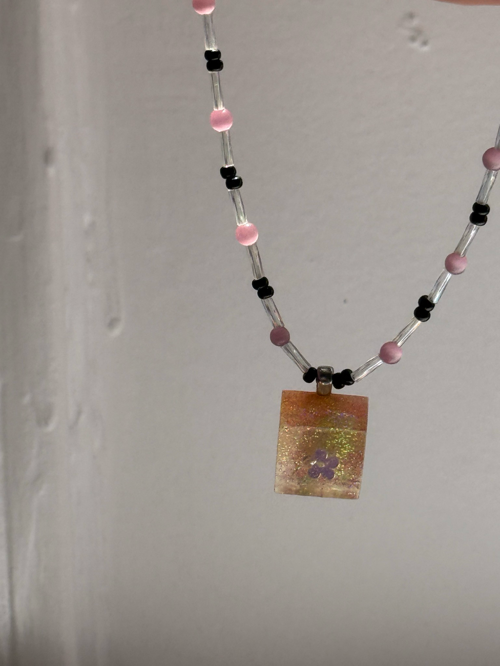 resin flower beaded necklace