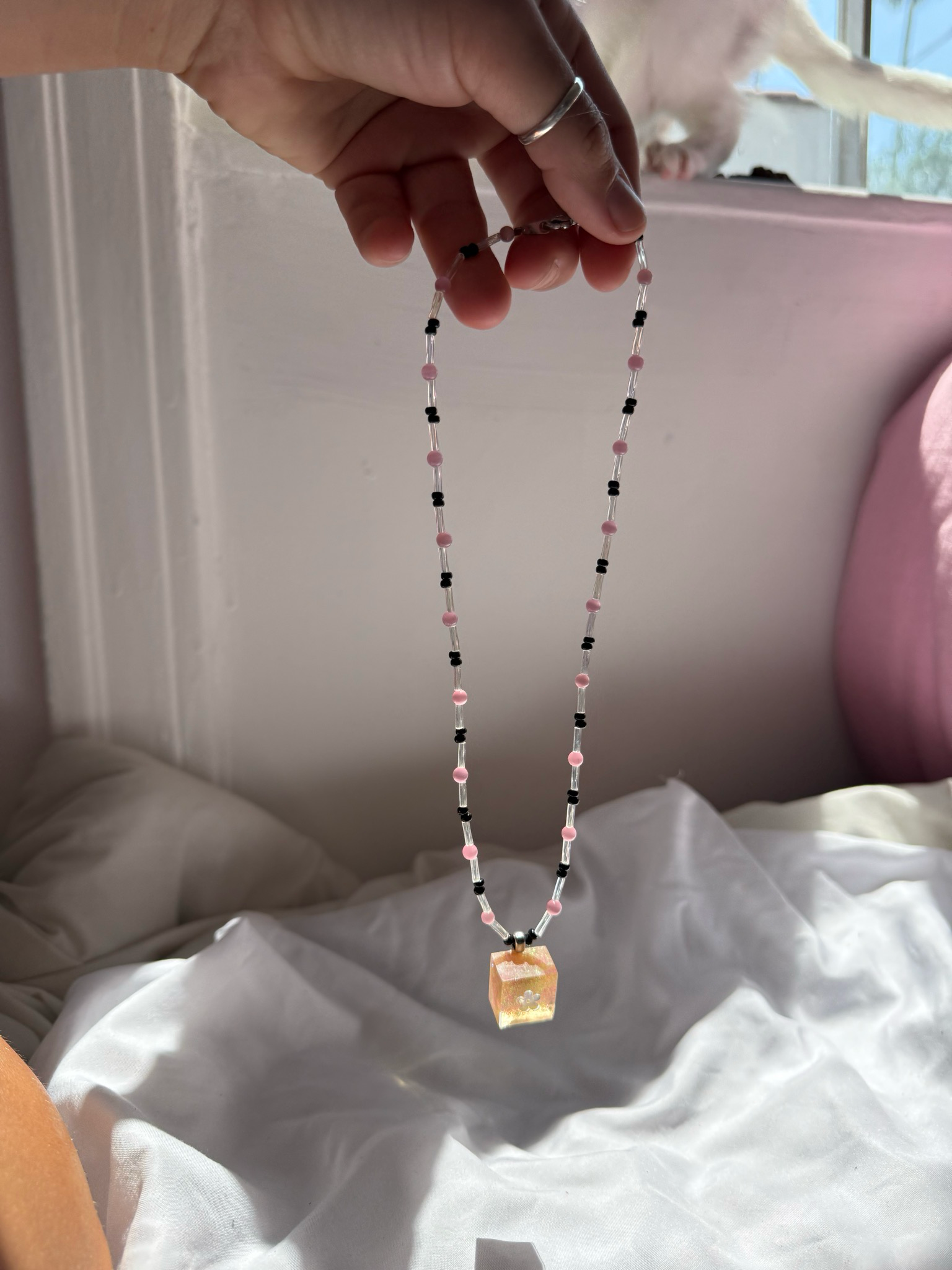 resin flower beaded necklace