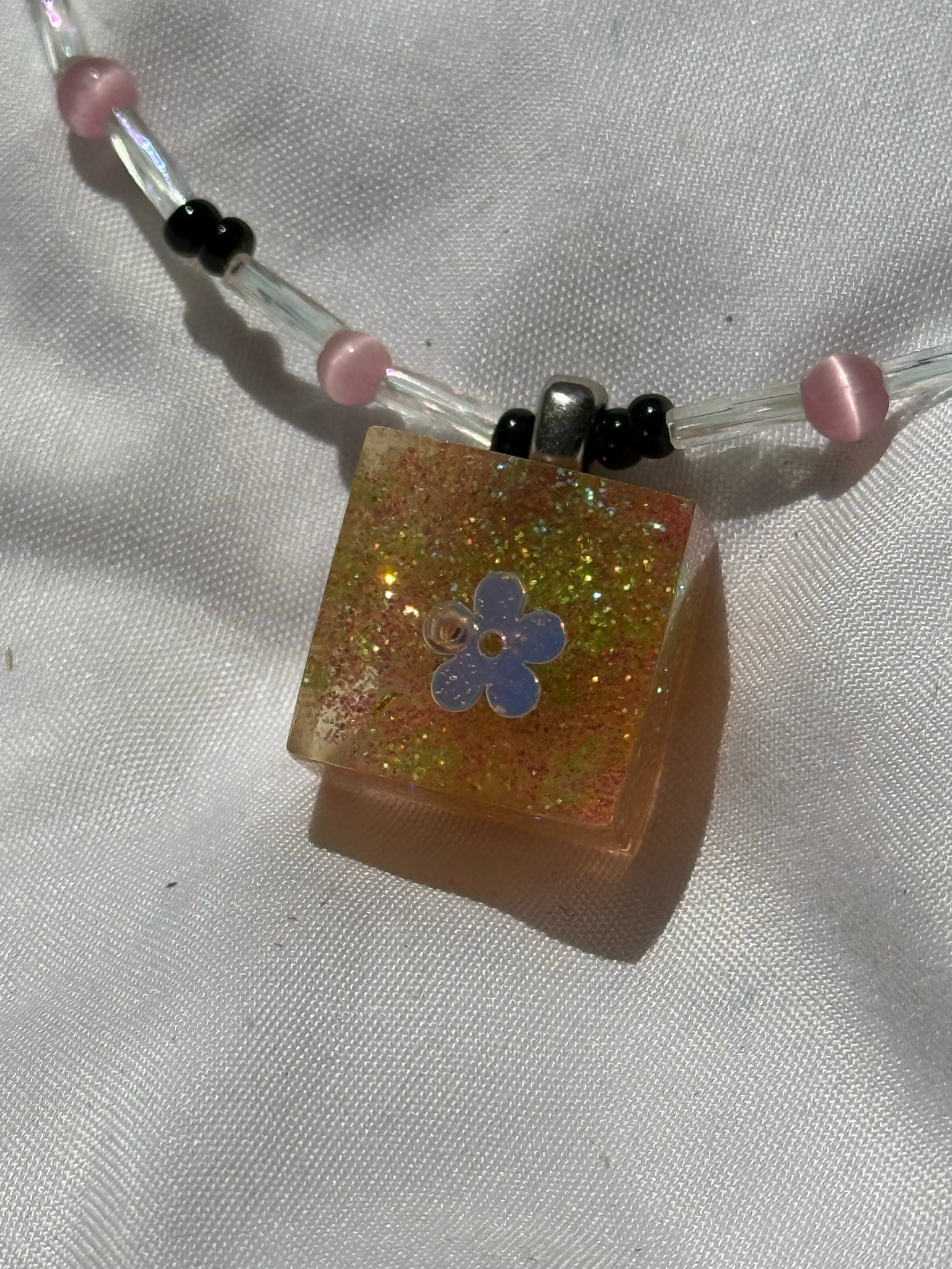 resin flower beaded necklace