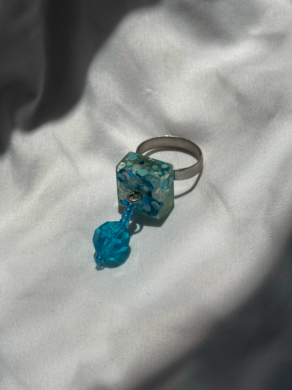 blue glitter resin charm ring