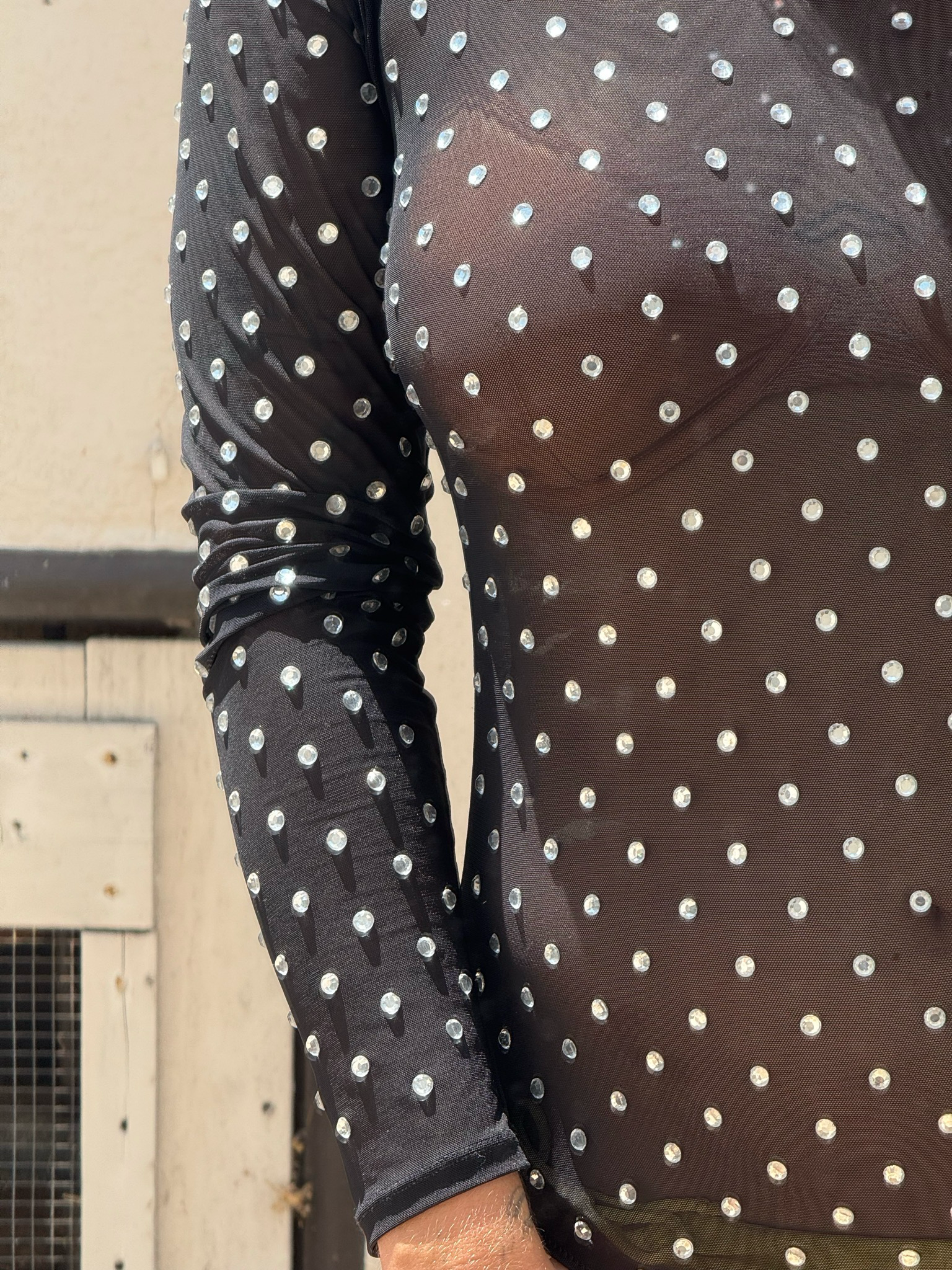 rhinestone parade mesh onesie