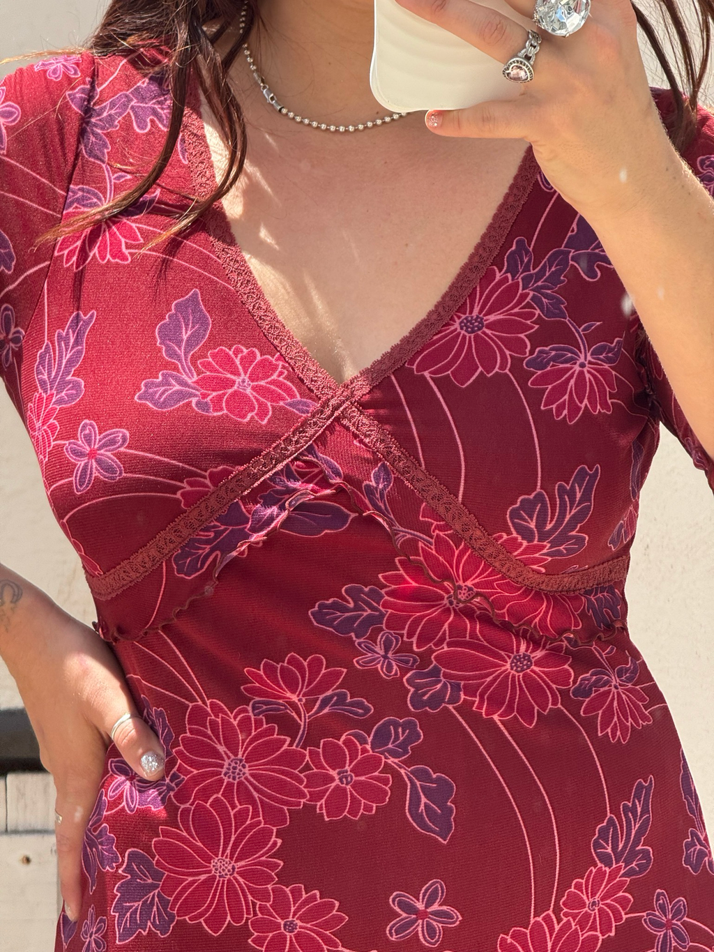 burgundy floral dress