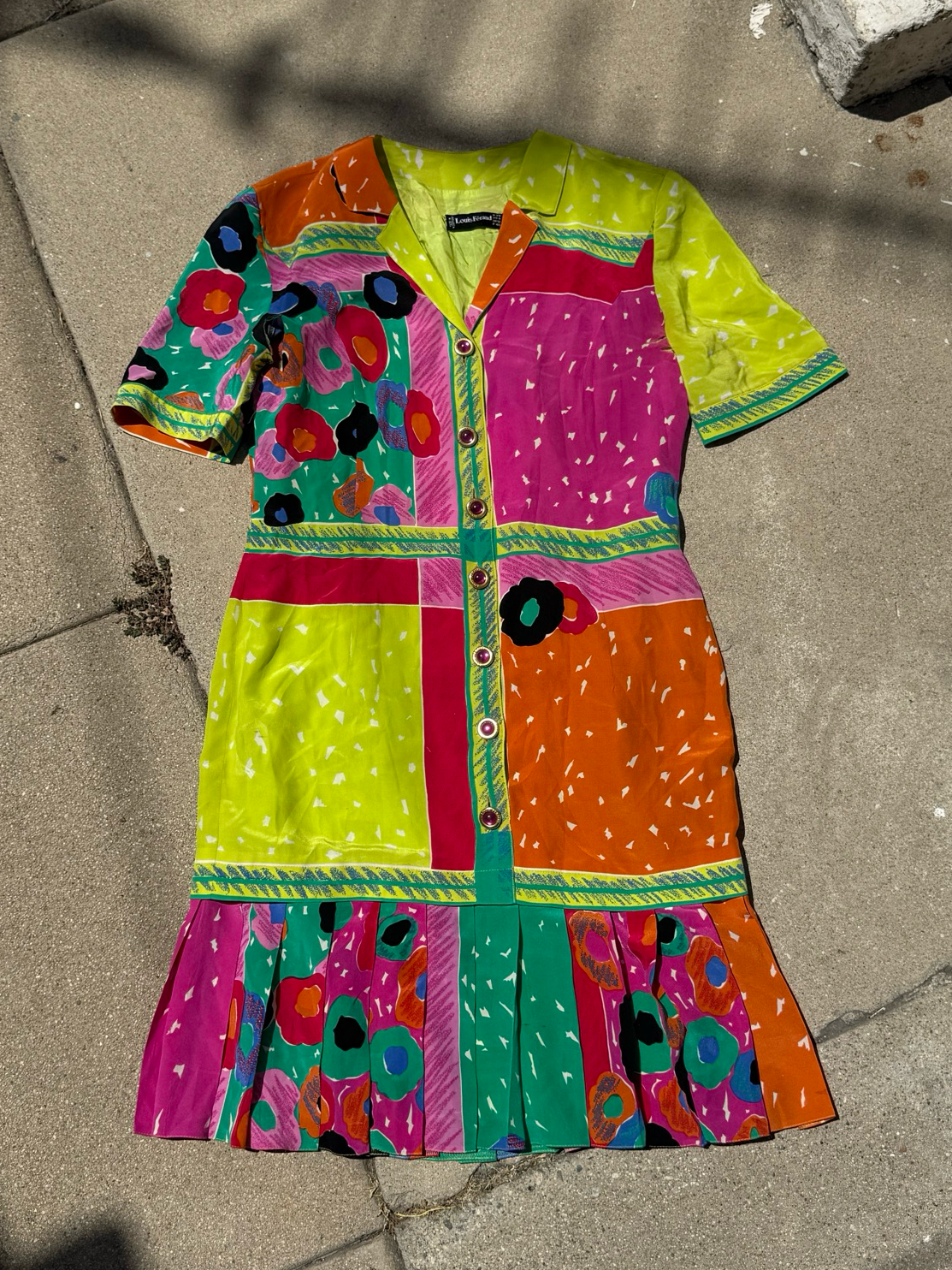 🎨 Louis Féraud vintage patchwork silk dress