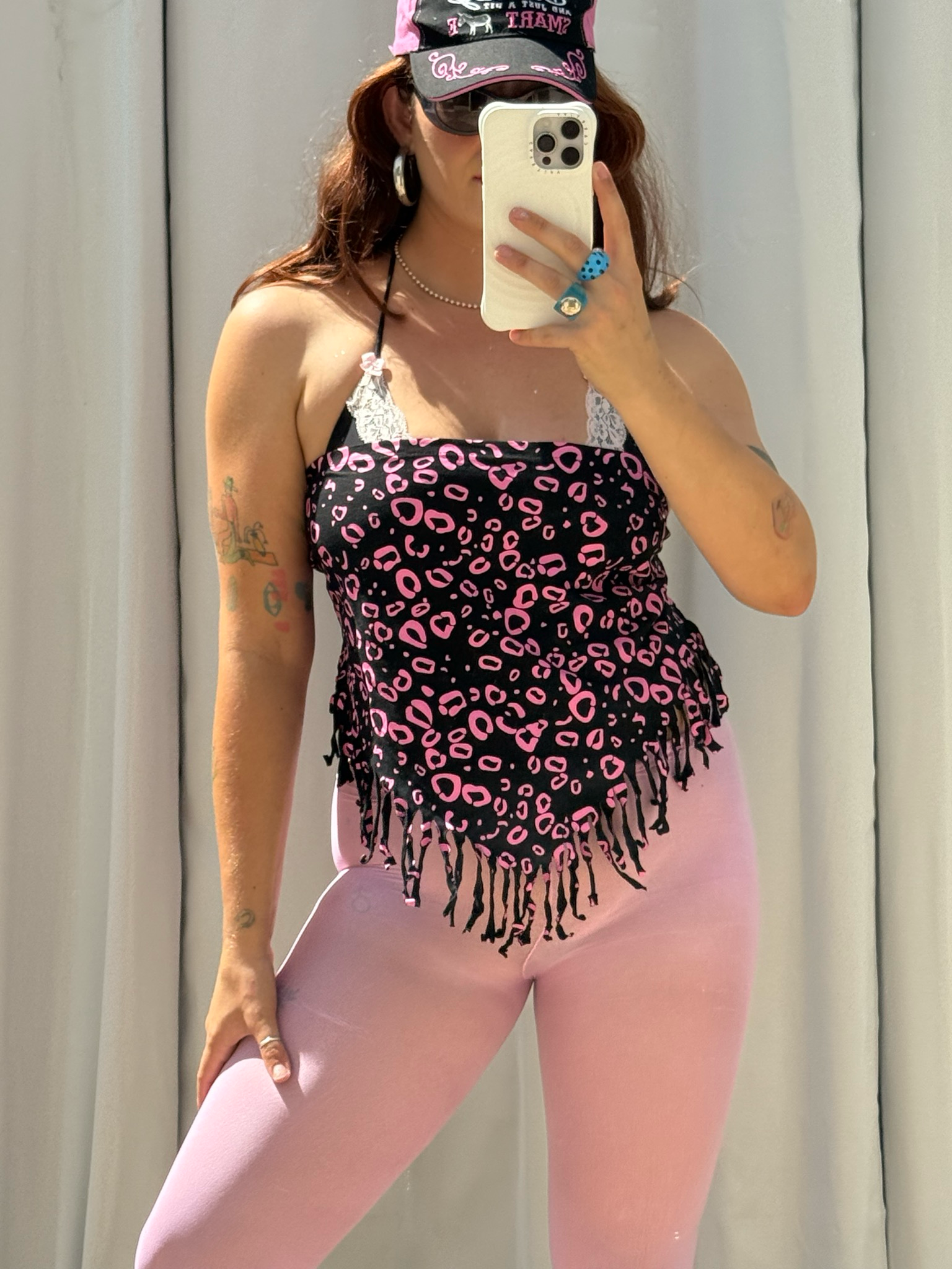 pink leopard fringe scarf top/ skirt