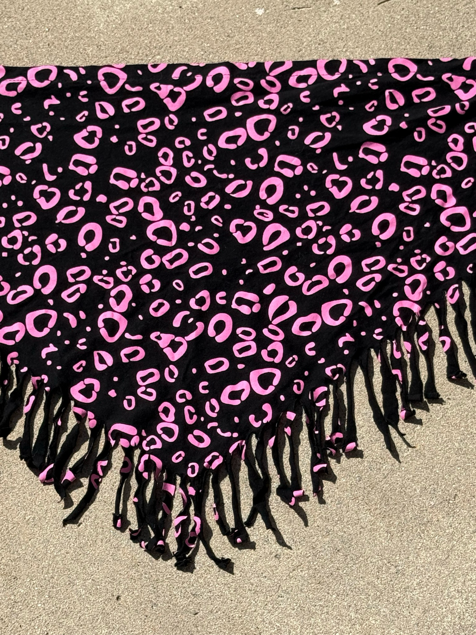 pink leopard fringe scarf top/ skirt