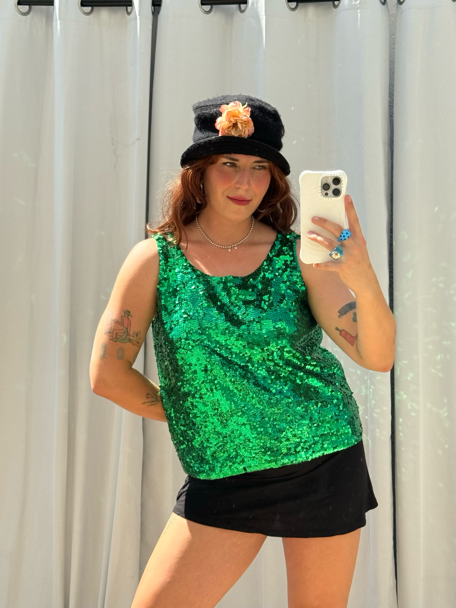 emerald green sequin tank