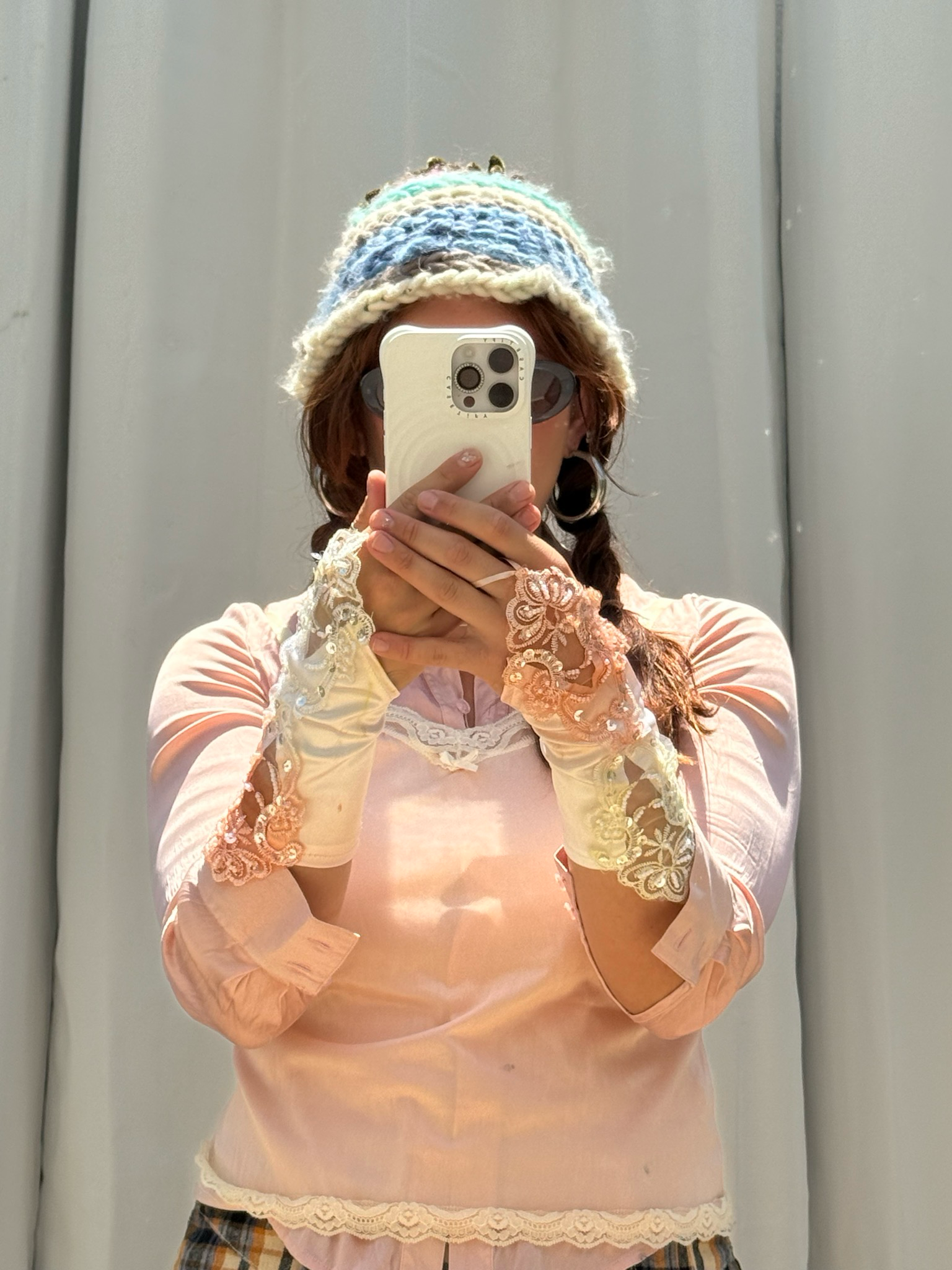 beaded lace fingerless gloves