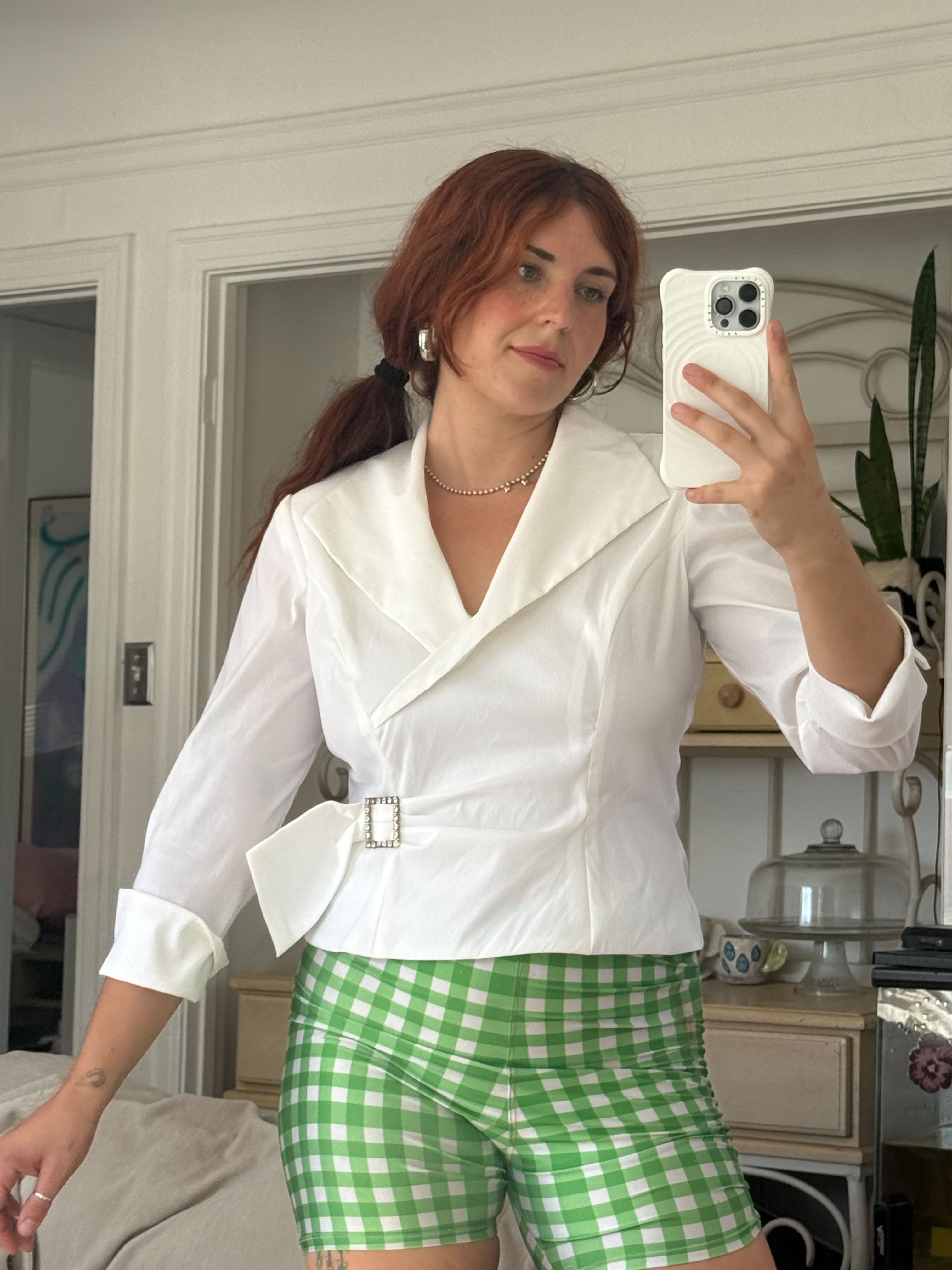 vintage blouse with rhinestone buckle