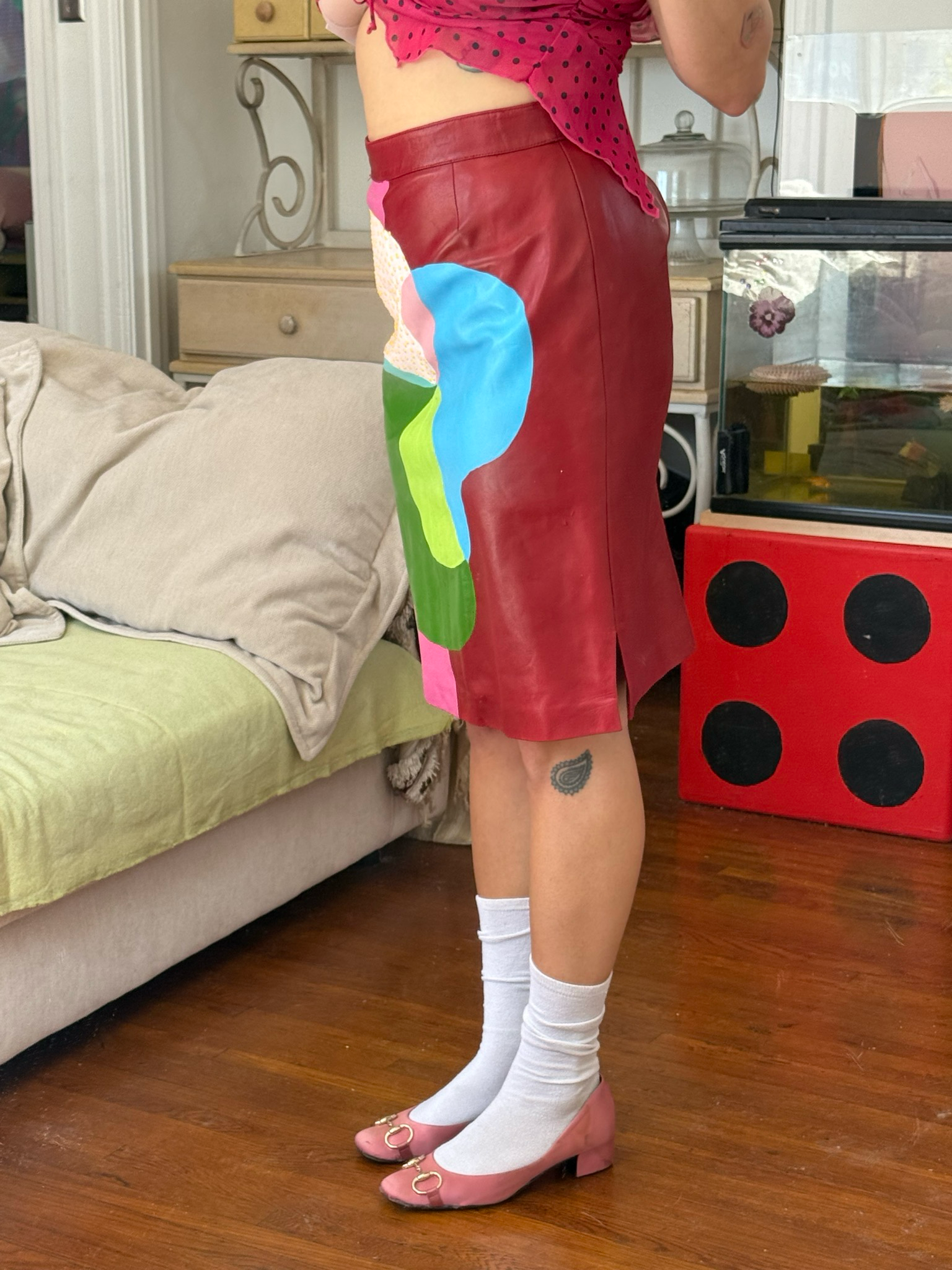 painted leather skirt