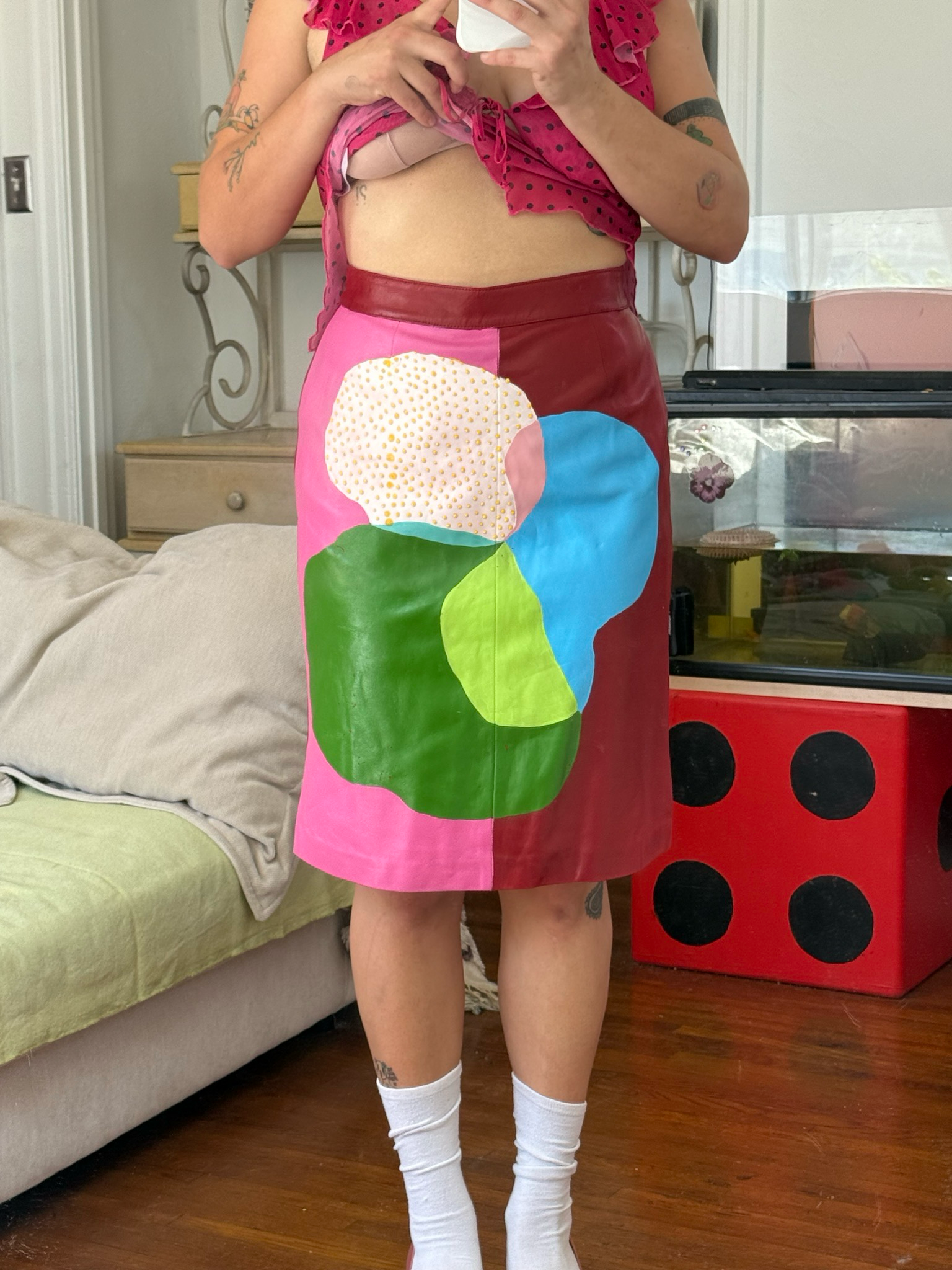 painted leather skirt