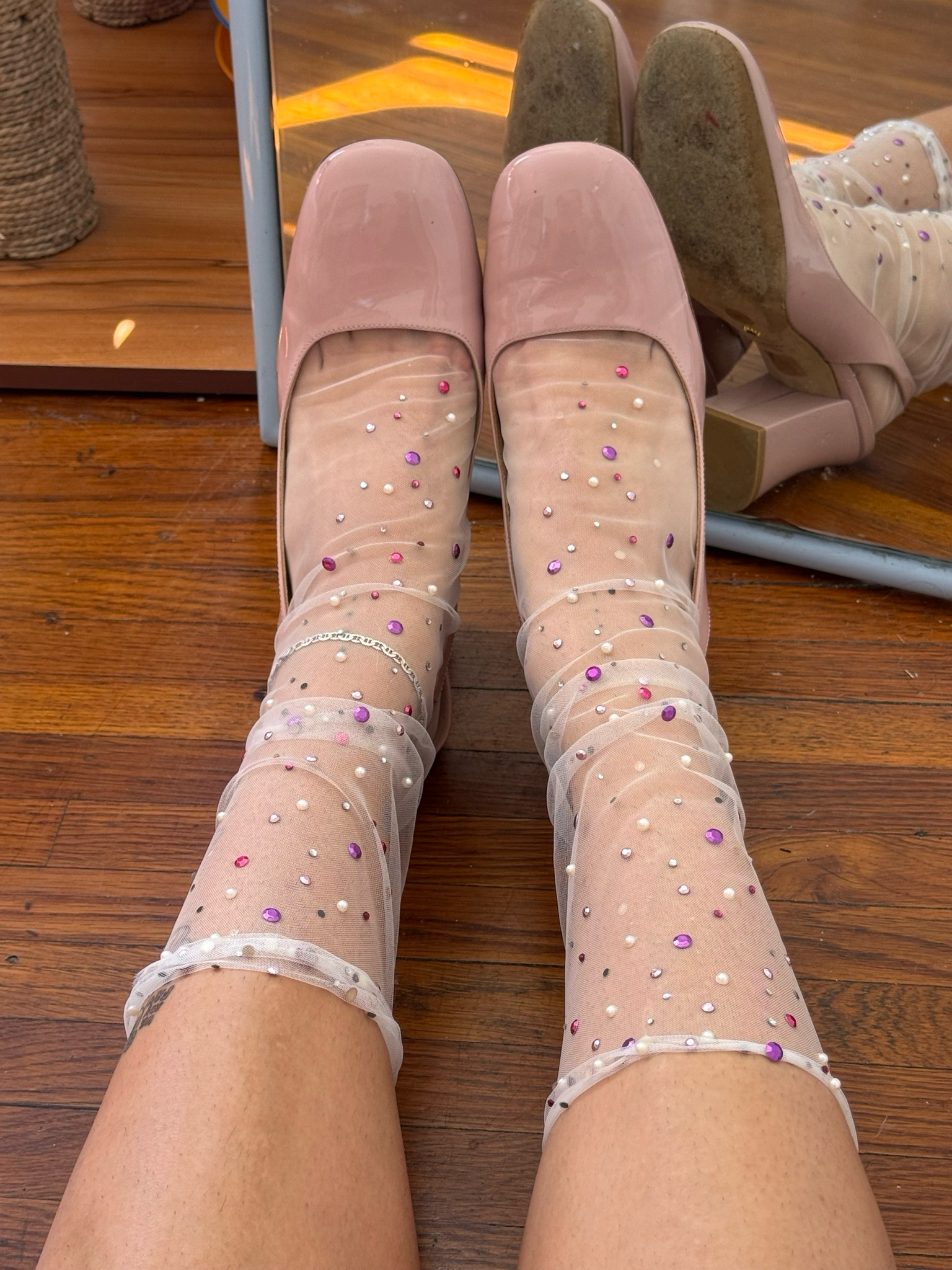 mesh rhinestone socks