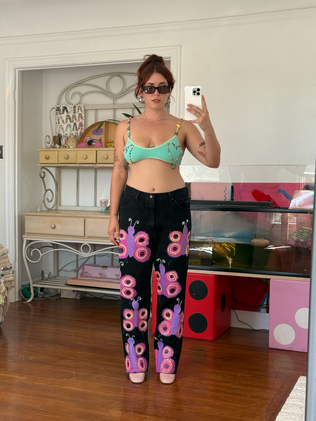 hand painted butterfly pants (38")