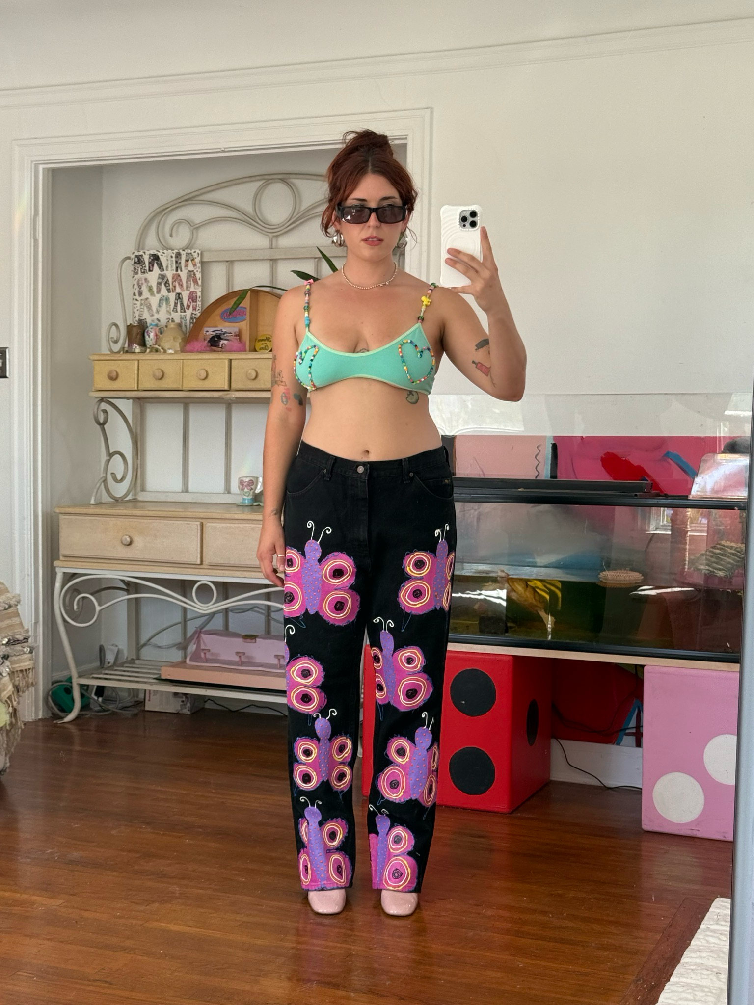 hand painted butterfly pants (38")