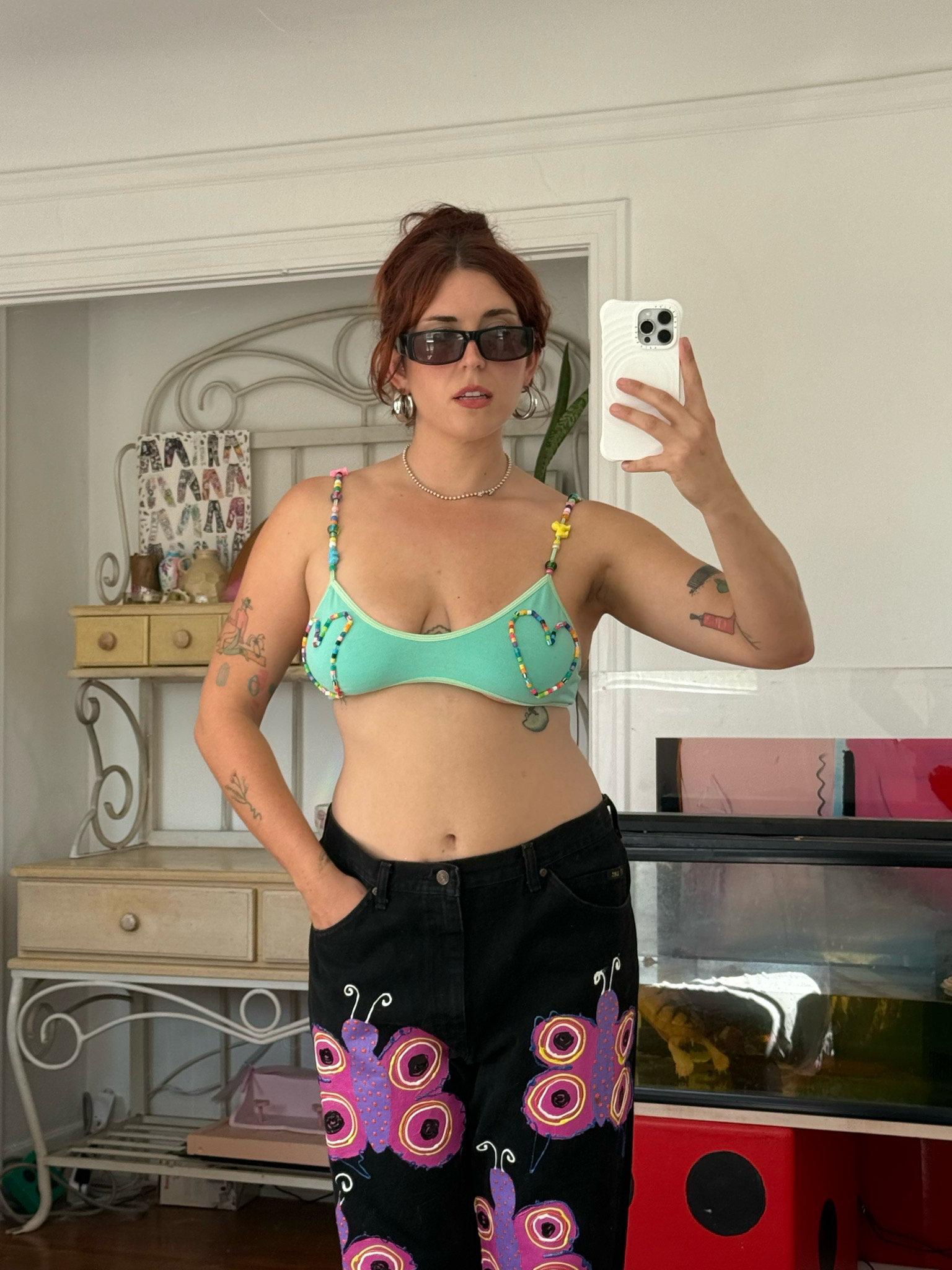 hand painted butterfly pants (38")