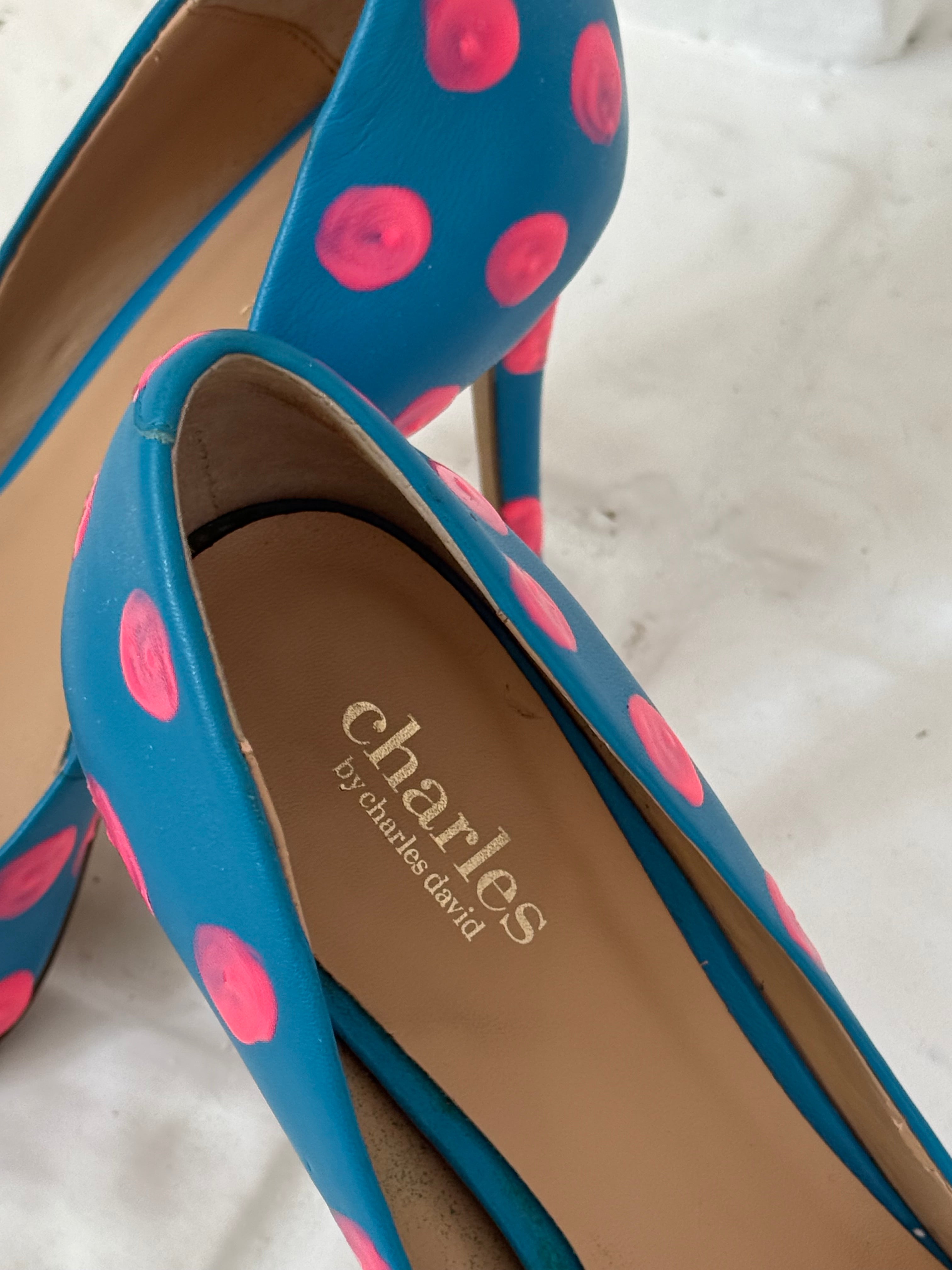 Y2K hand painted polka dot stiletto heels - (size 8.5)