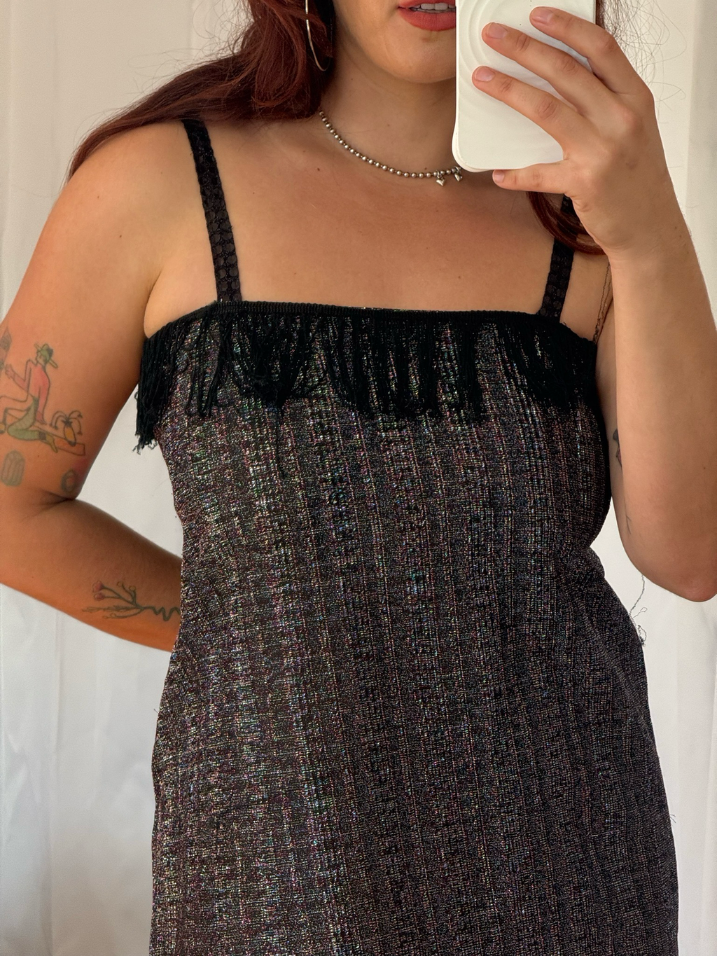 rainbow tinsel tweed fringe dress