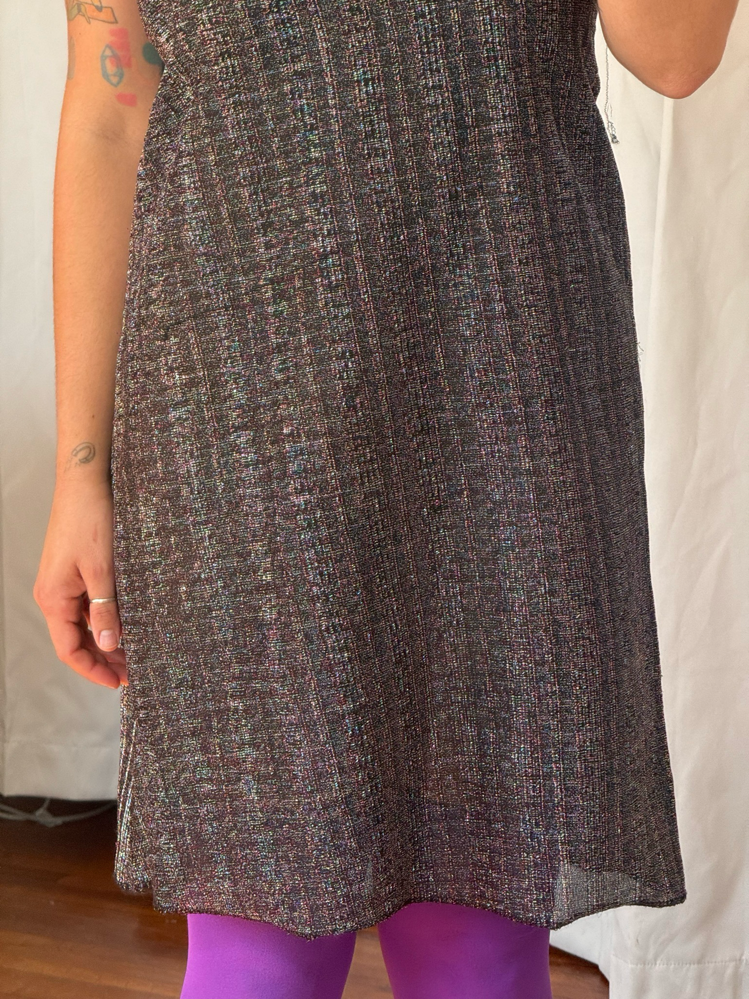 rainbow tinsel tweed fringe dress