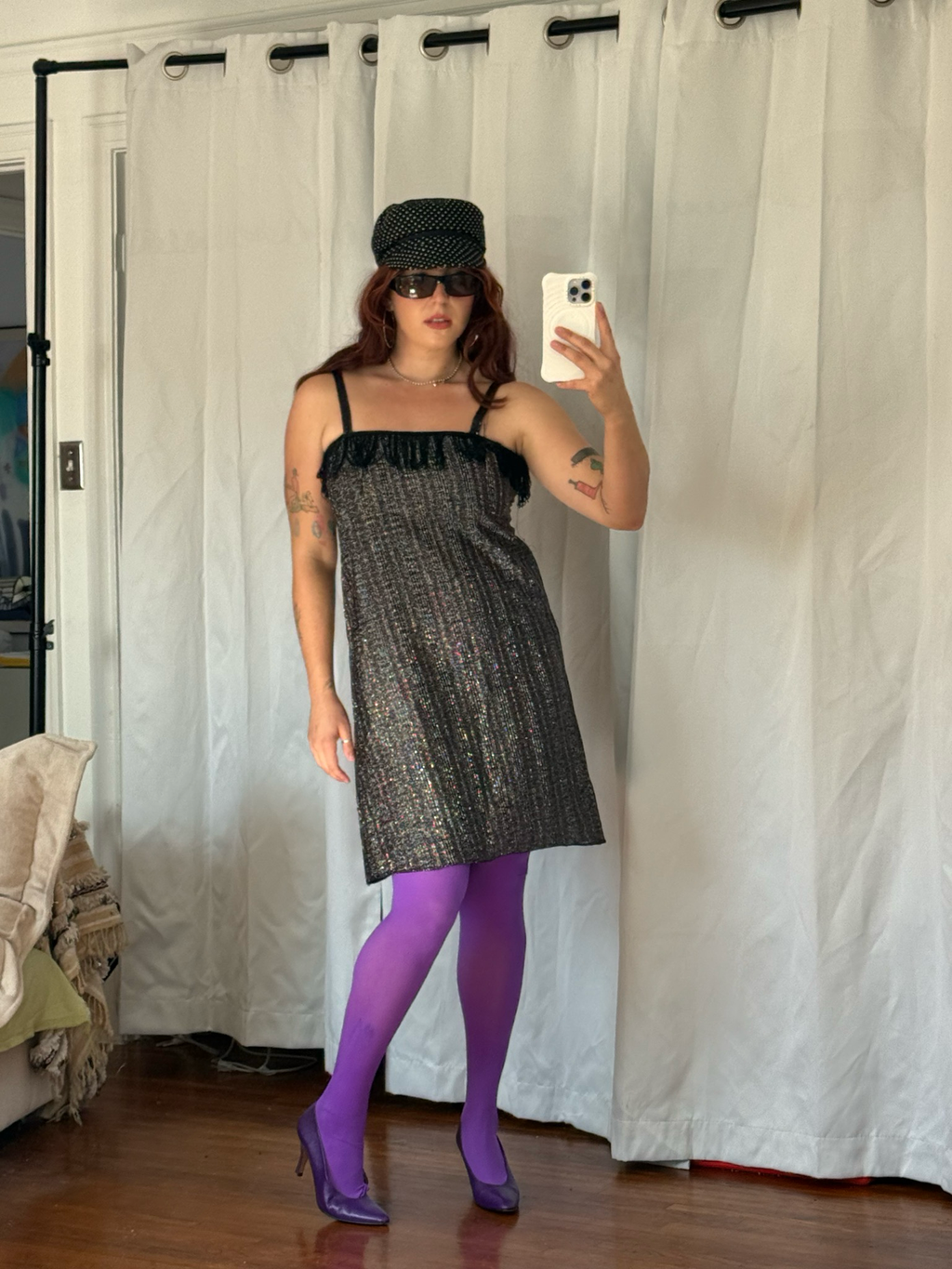 rainbow tinsel tweed fringe dress