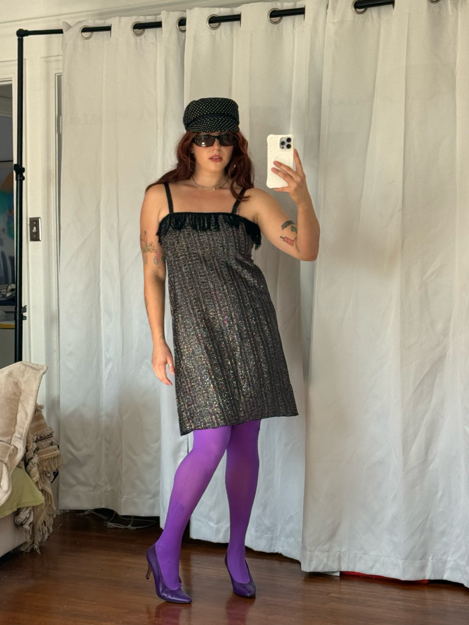 rainbow tinsel tweed fringe dress