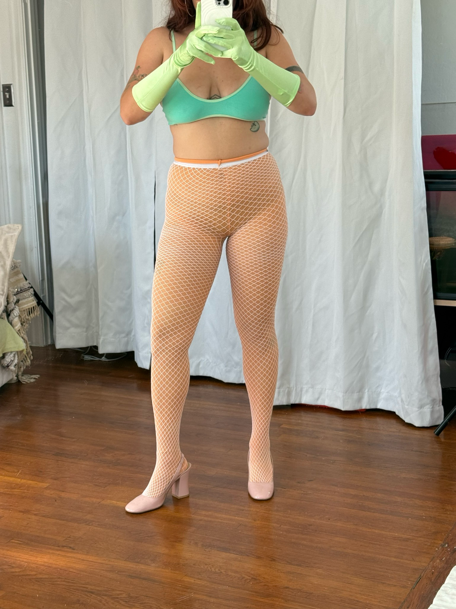 white fishnet tights