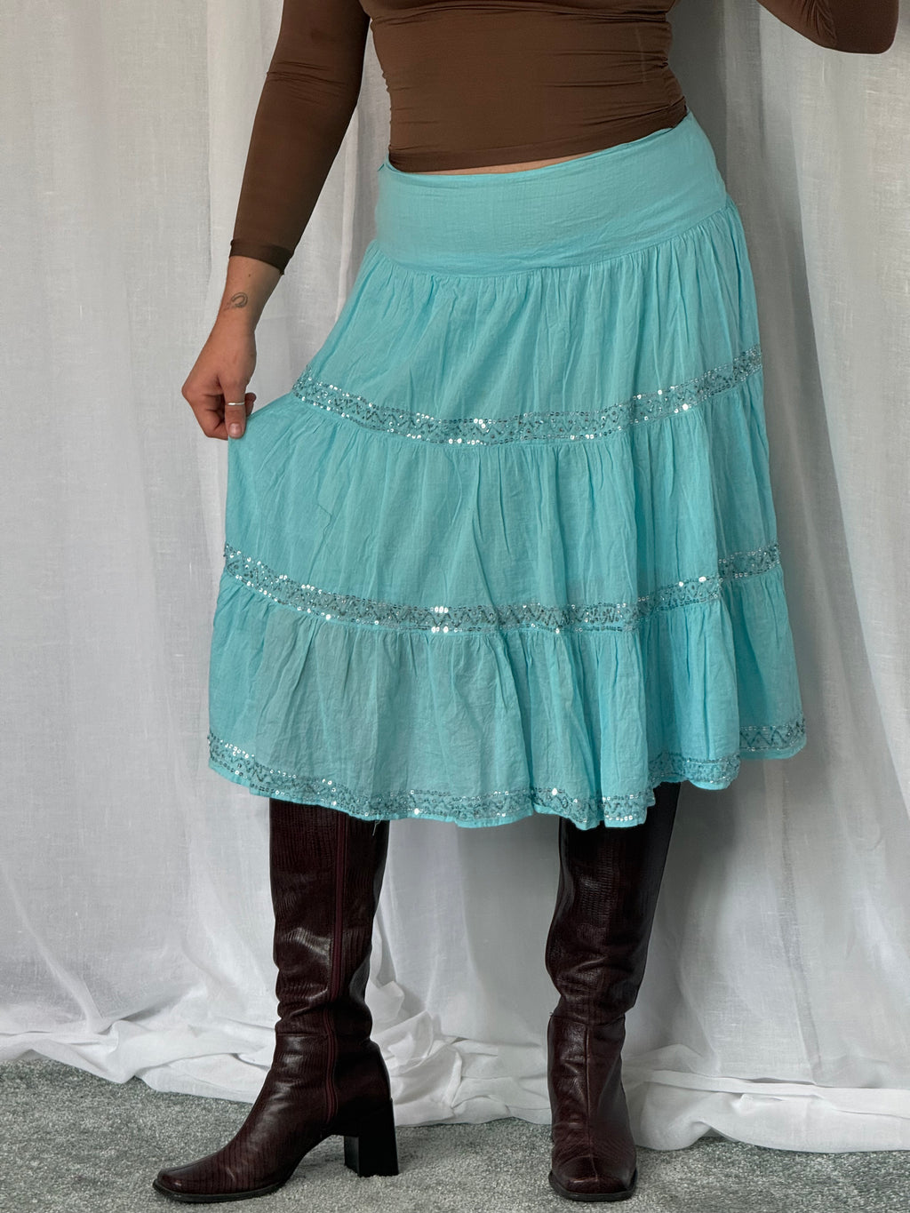 ✦ aqua sequin tiered skirt ✦