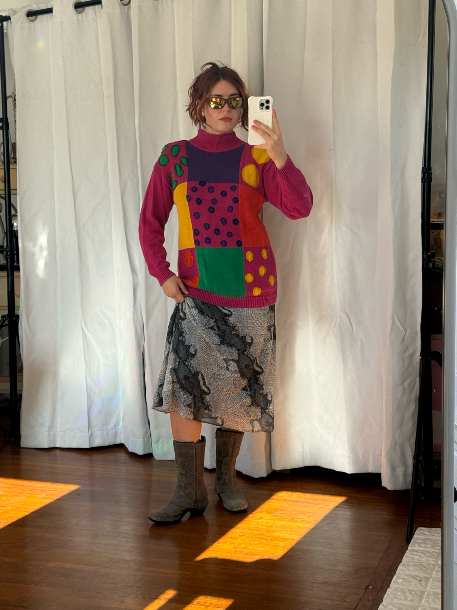 metallic snake midi skirt