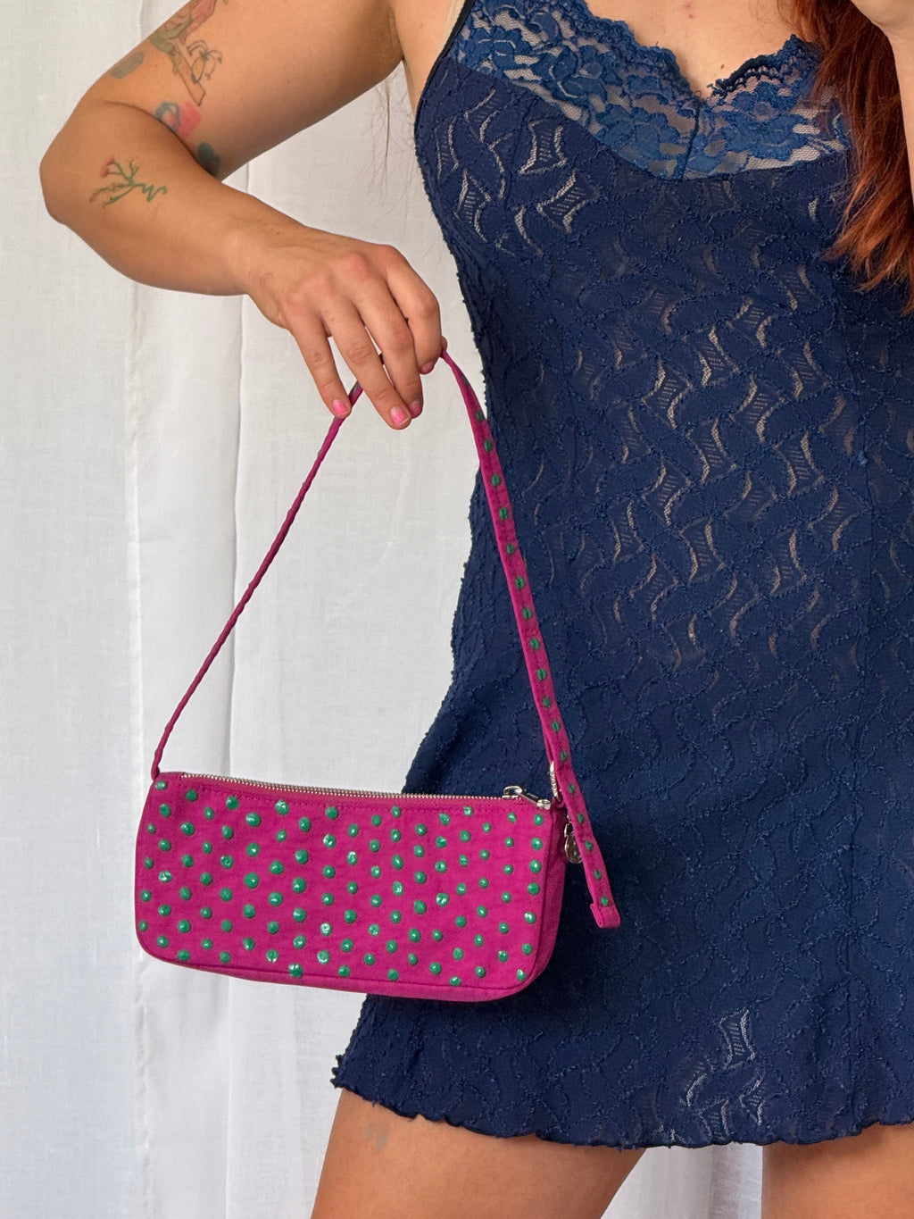 ✧ hand painted polka dot baggu deep fuschia pochette ✧