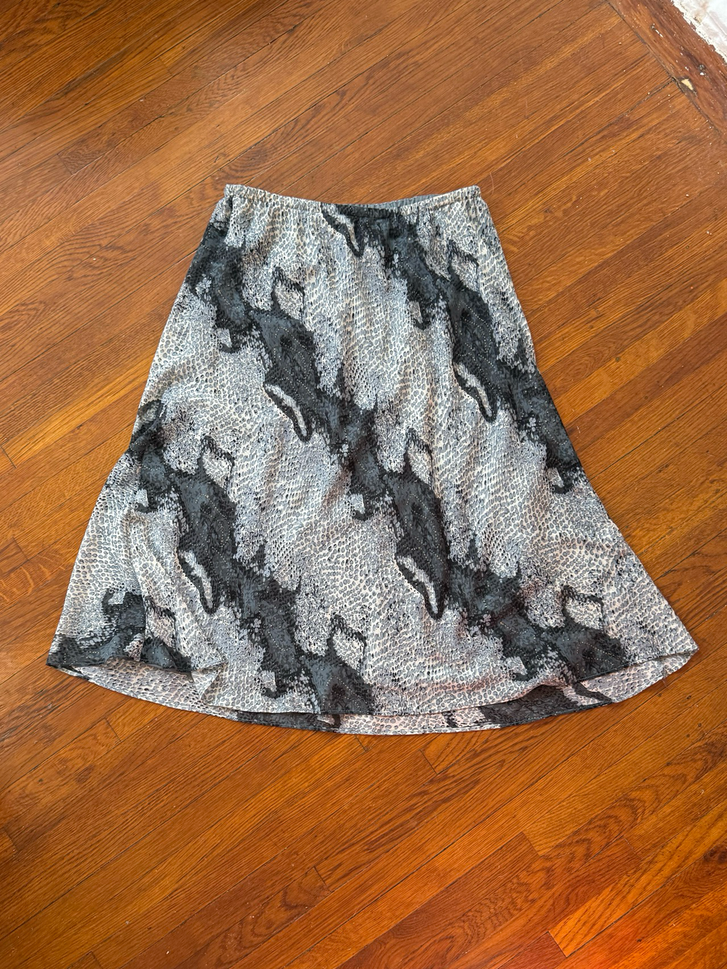 metallic snake midi skirt