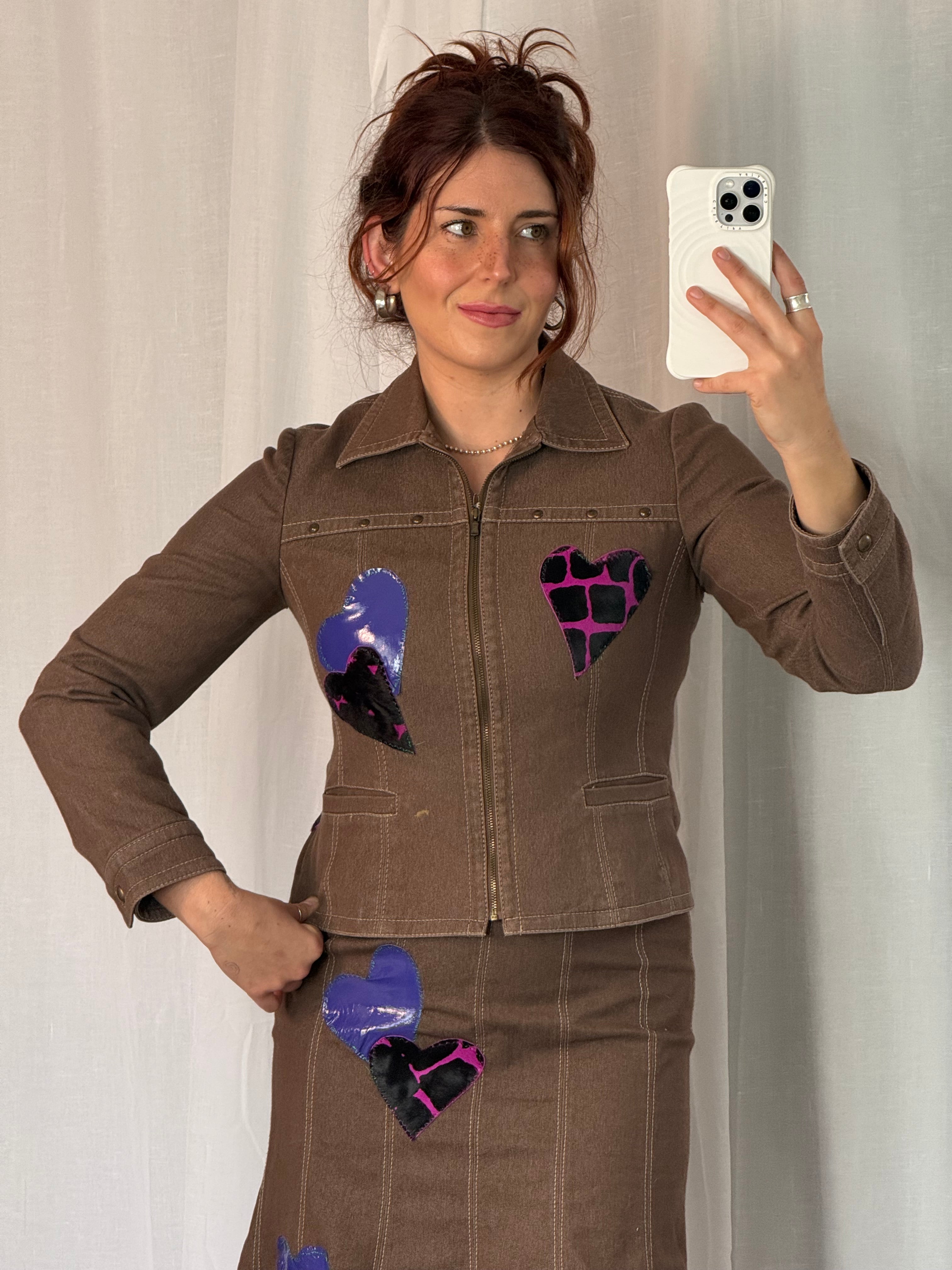 reworked Y2K studded denim heart set 💜