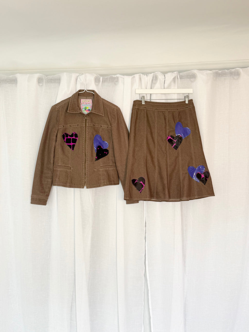 reworked Y2K studded denim heart set 💜