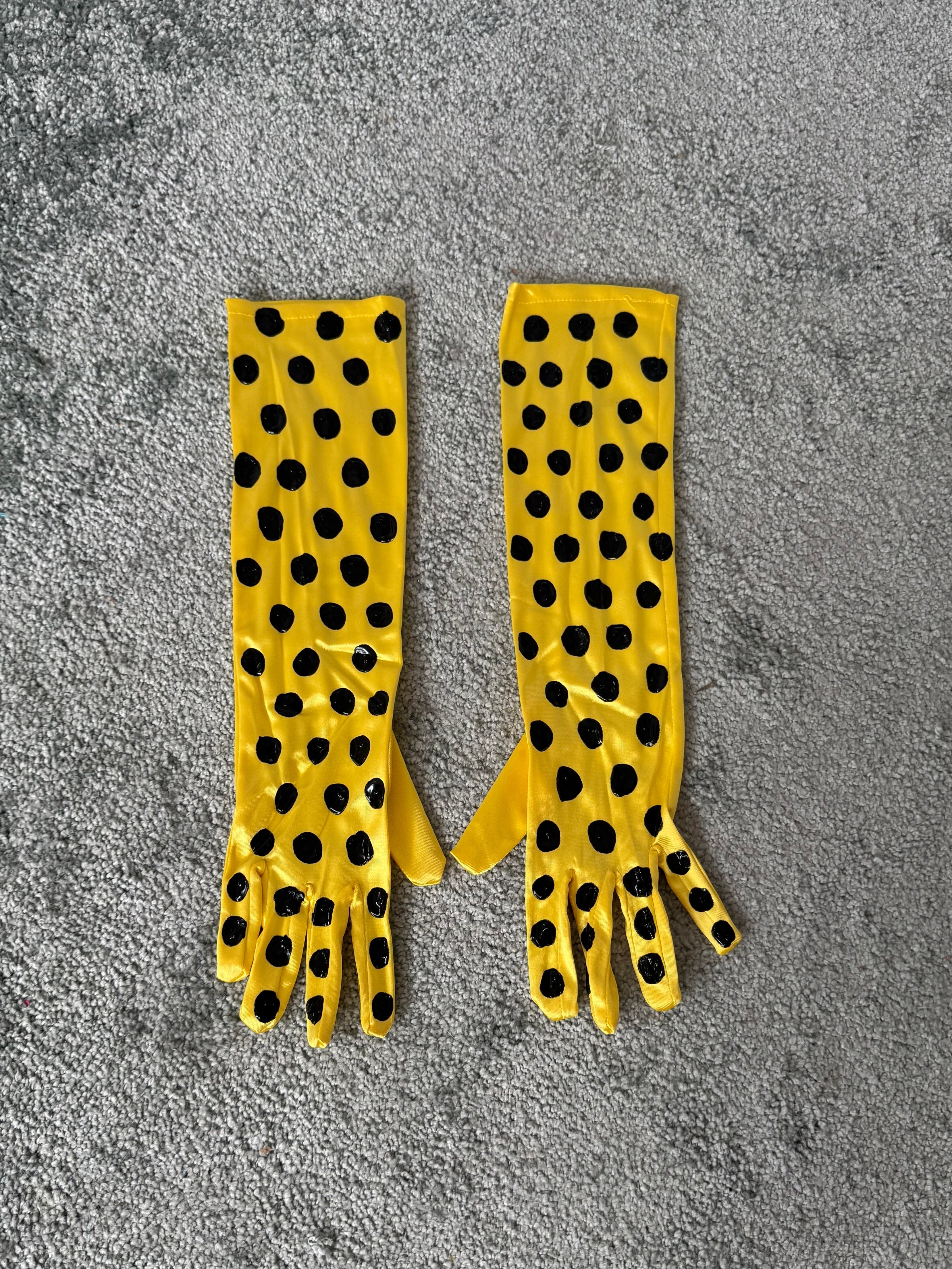 hand-painted yellow polka dot opera gloves