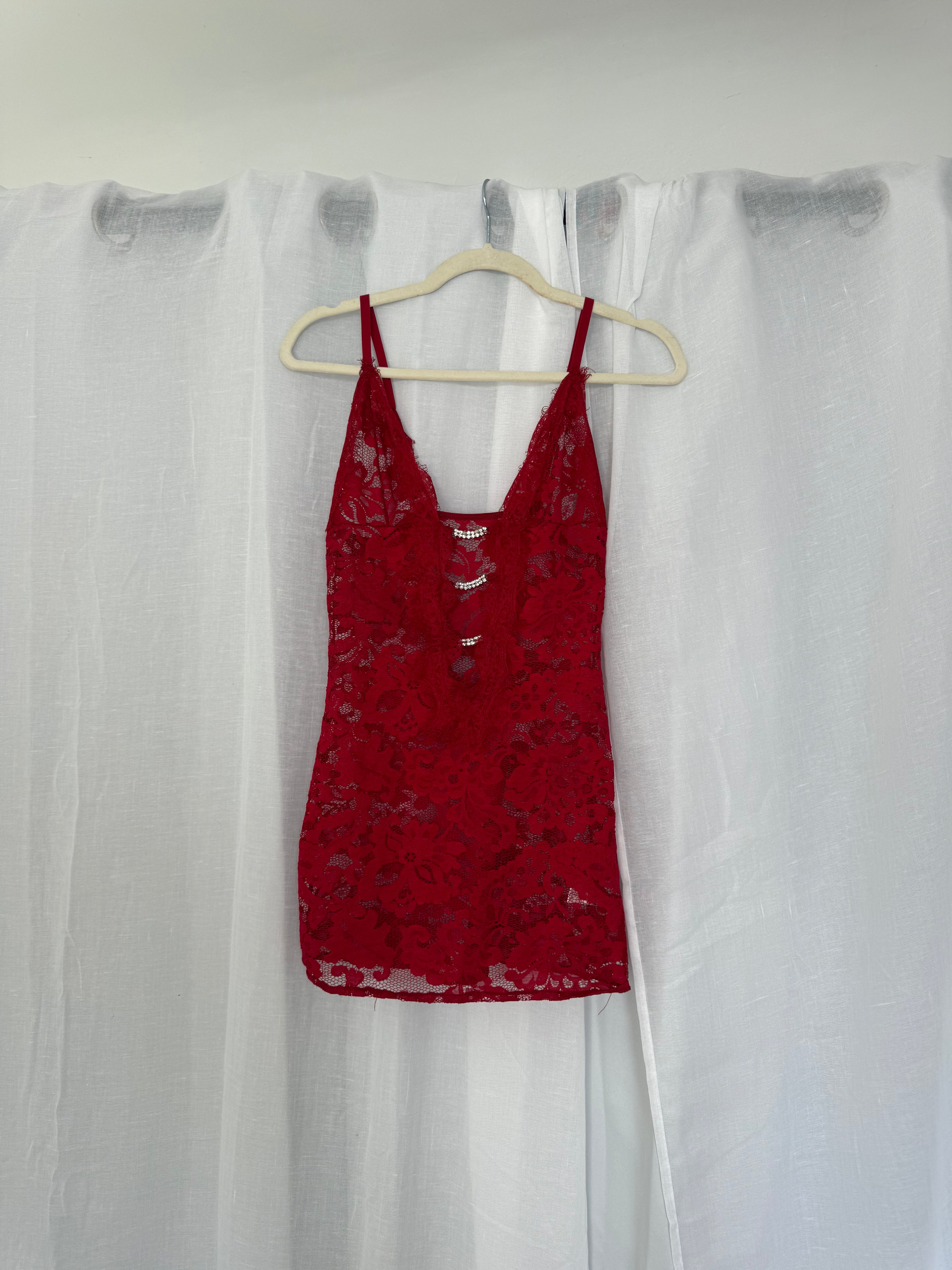 red lace rhinestone mini dress ♡
