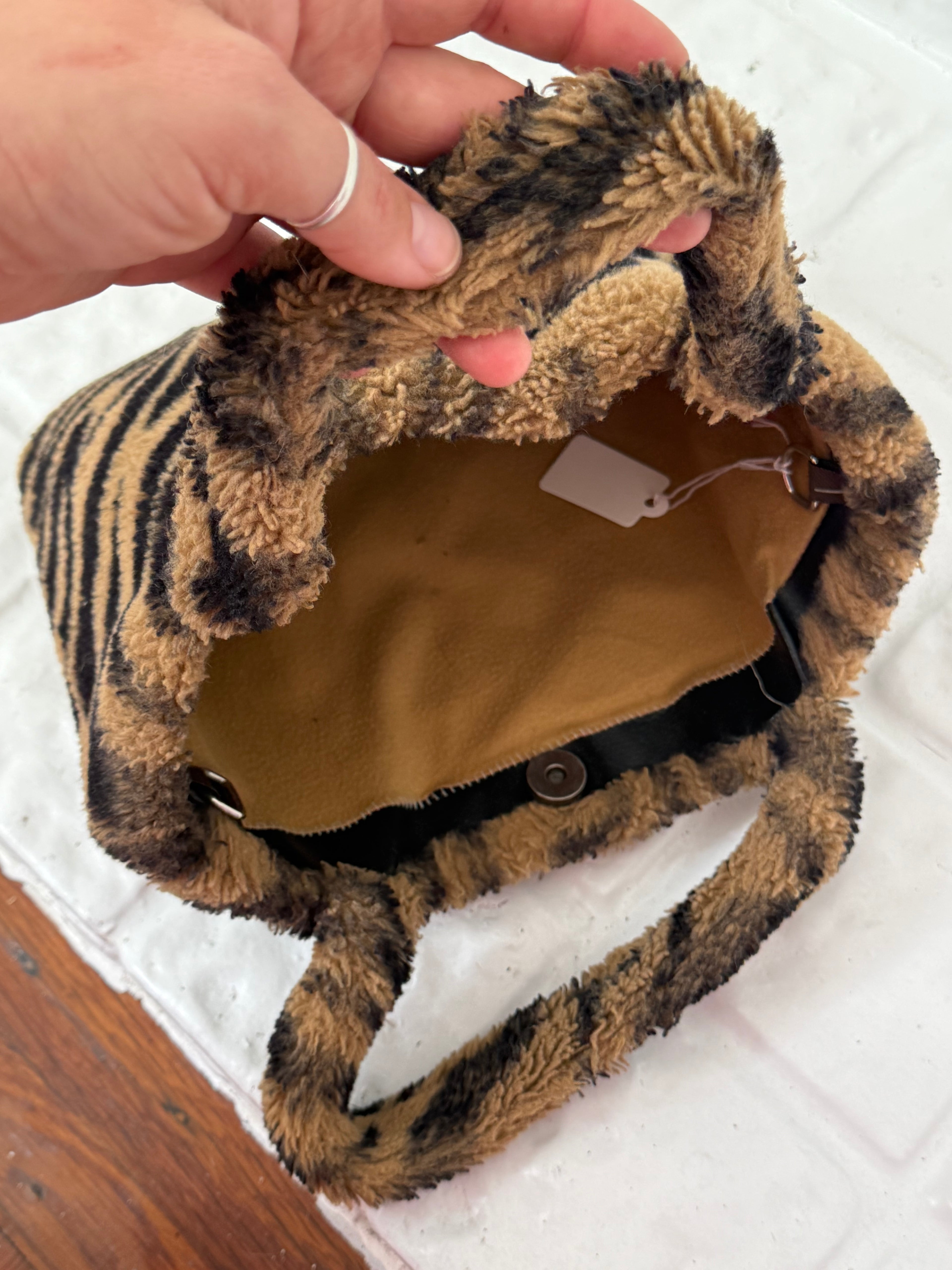 faux fur tiger mini tote