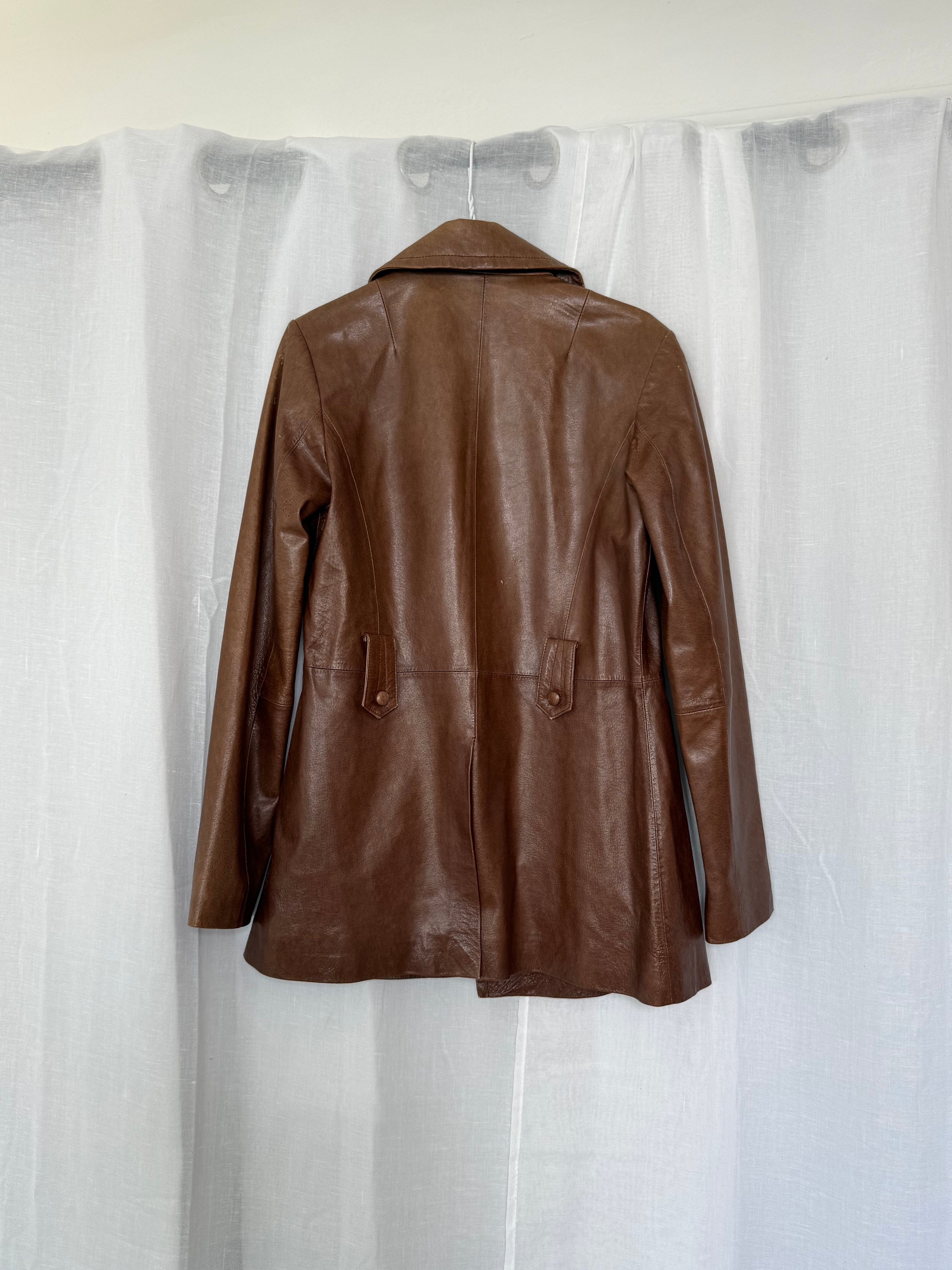 vintage Y2K brown faux leather peacoat jacket