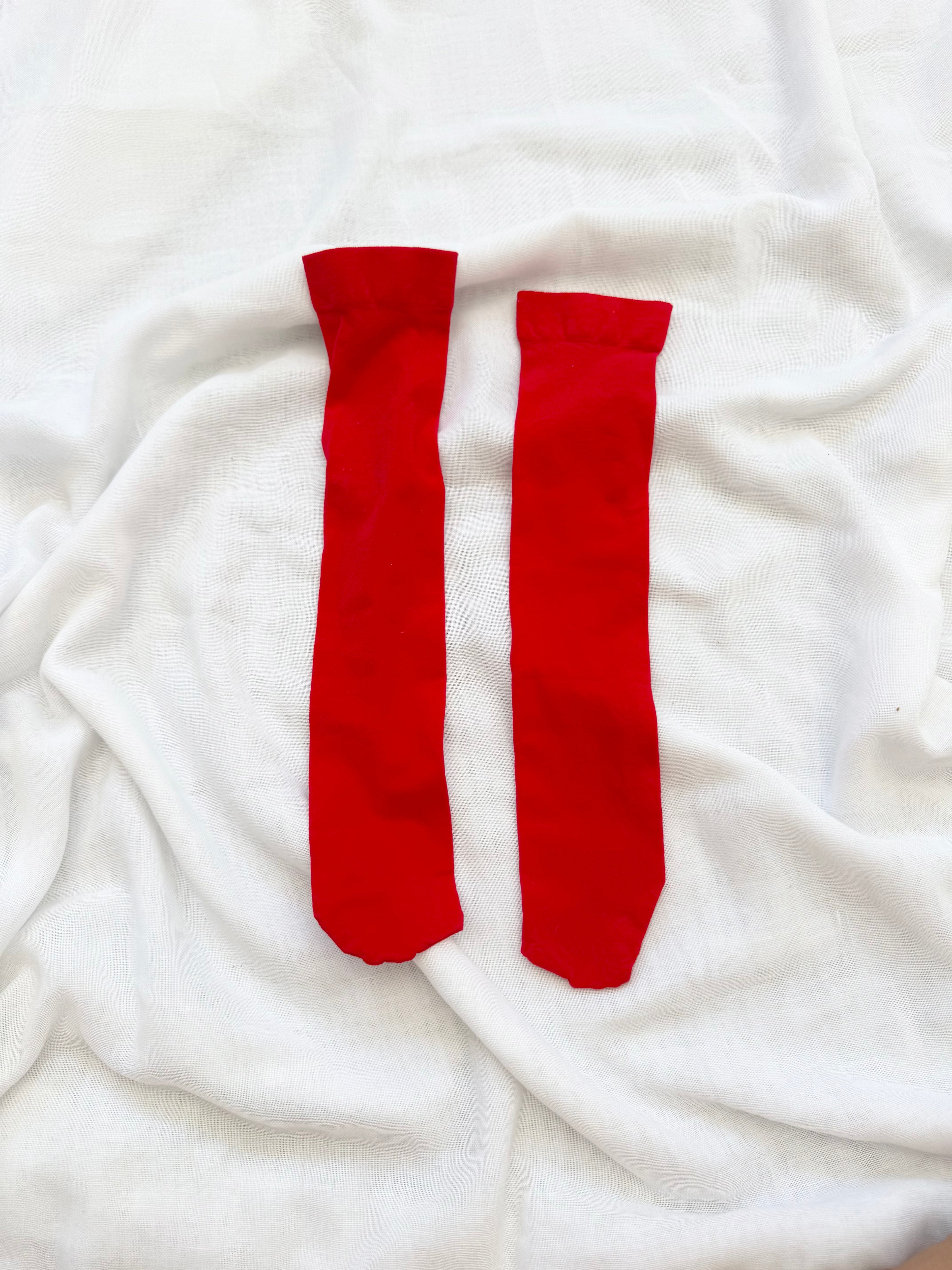 ✿ cherry red sheer knee high socks •