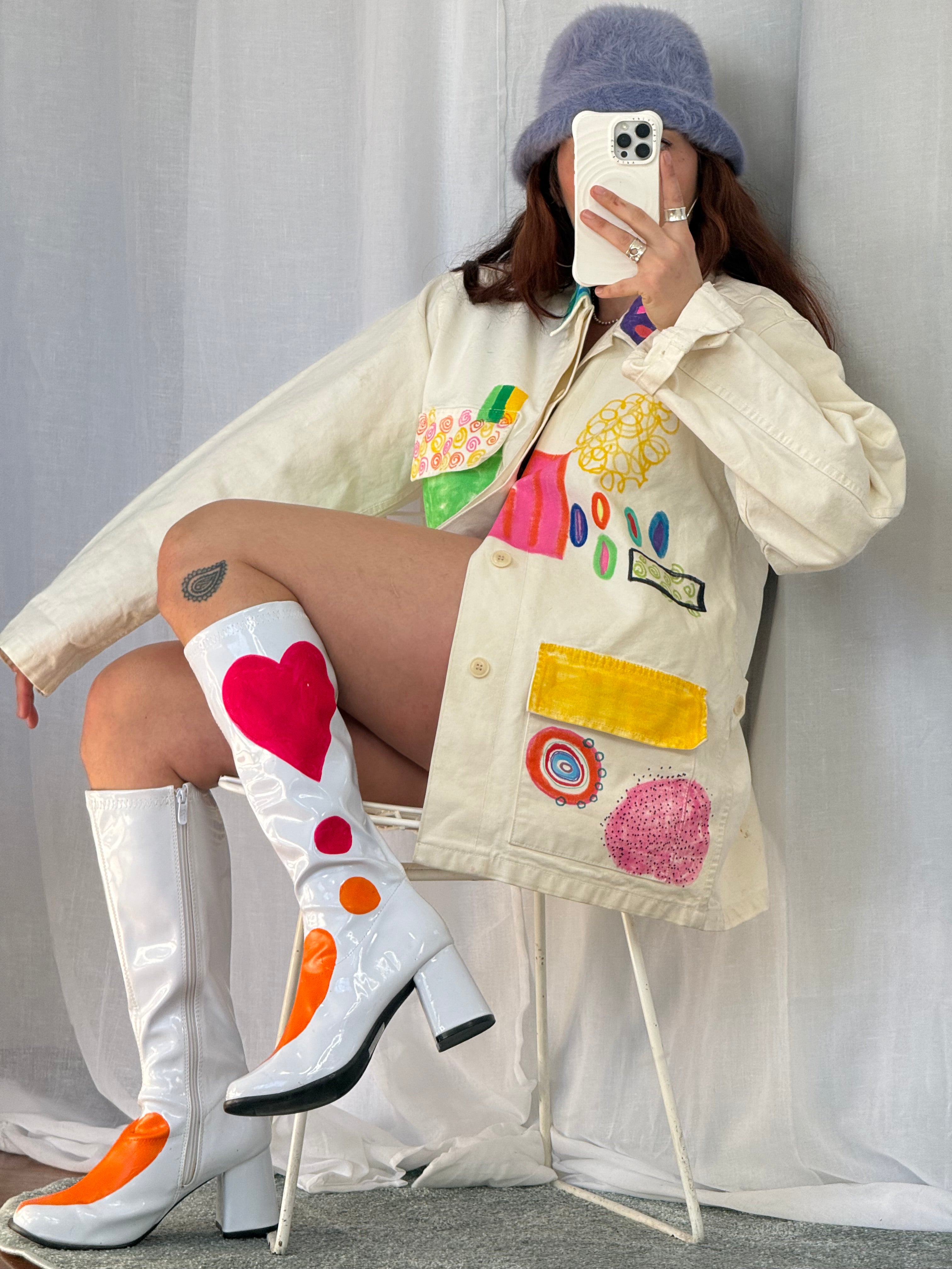 ⋆♡⋆ hand-painted heart go-go boots ⋆♡⋆ (size 11)