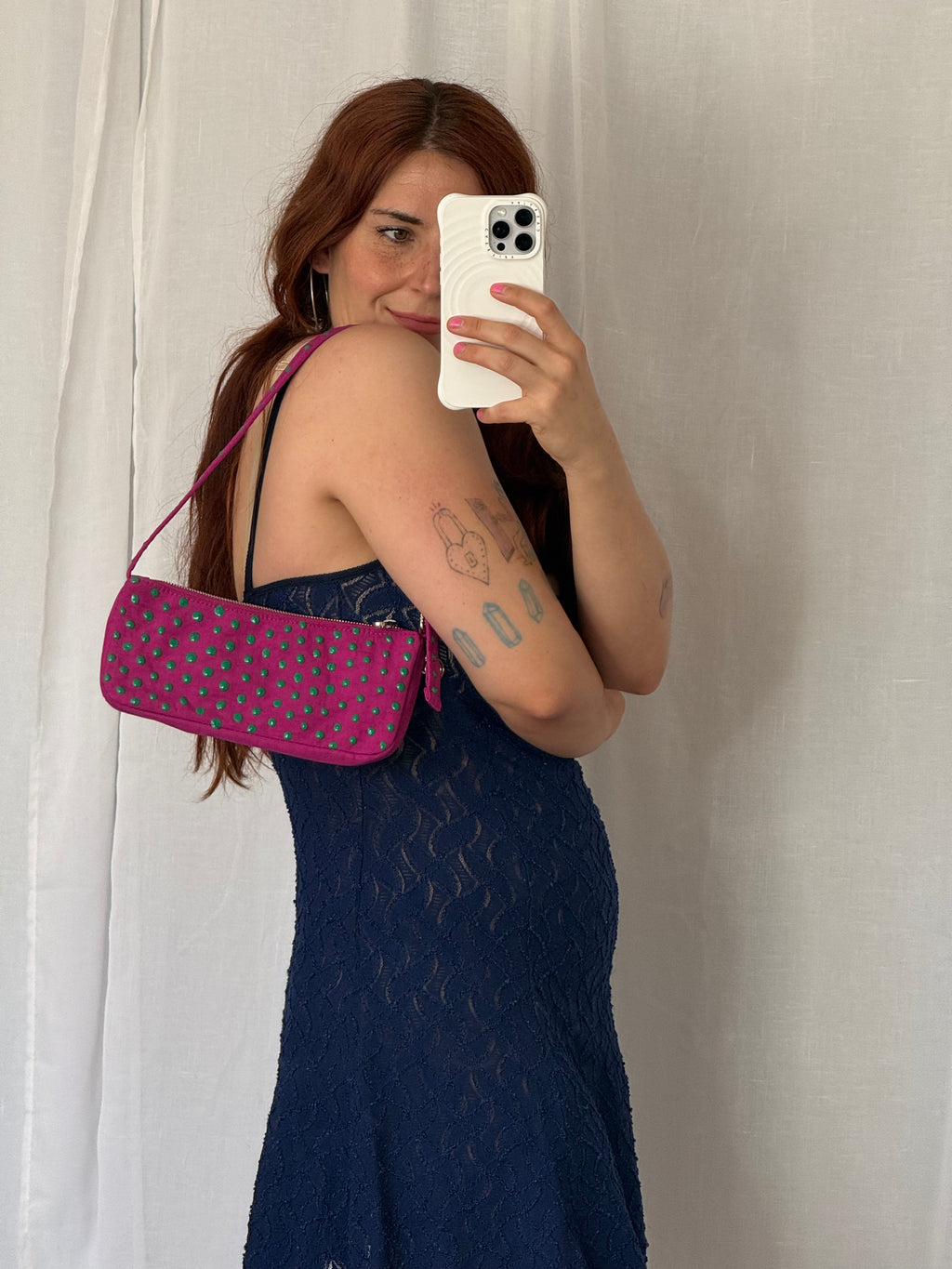 ✧ hand painted polka dot baggu deep fuschia pochette ✧