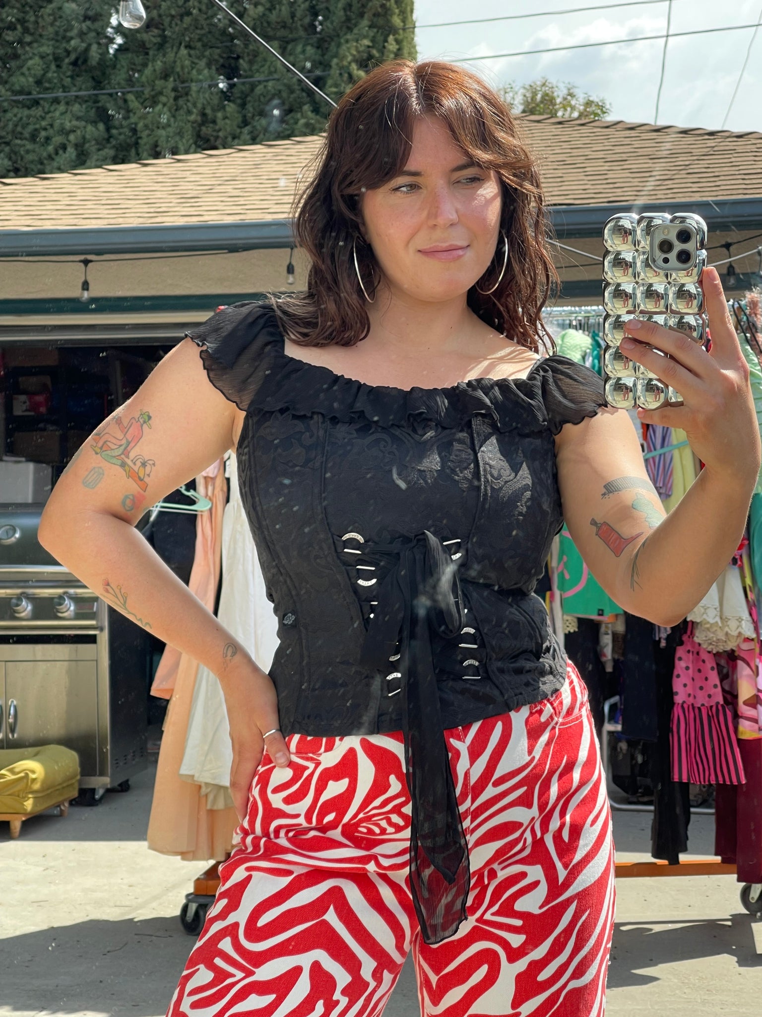 shiny floral corset