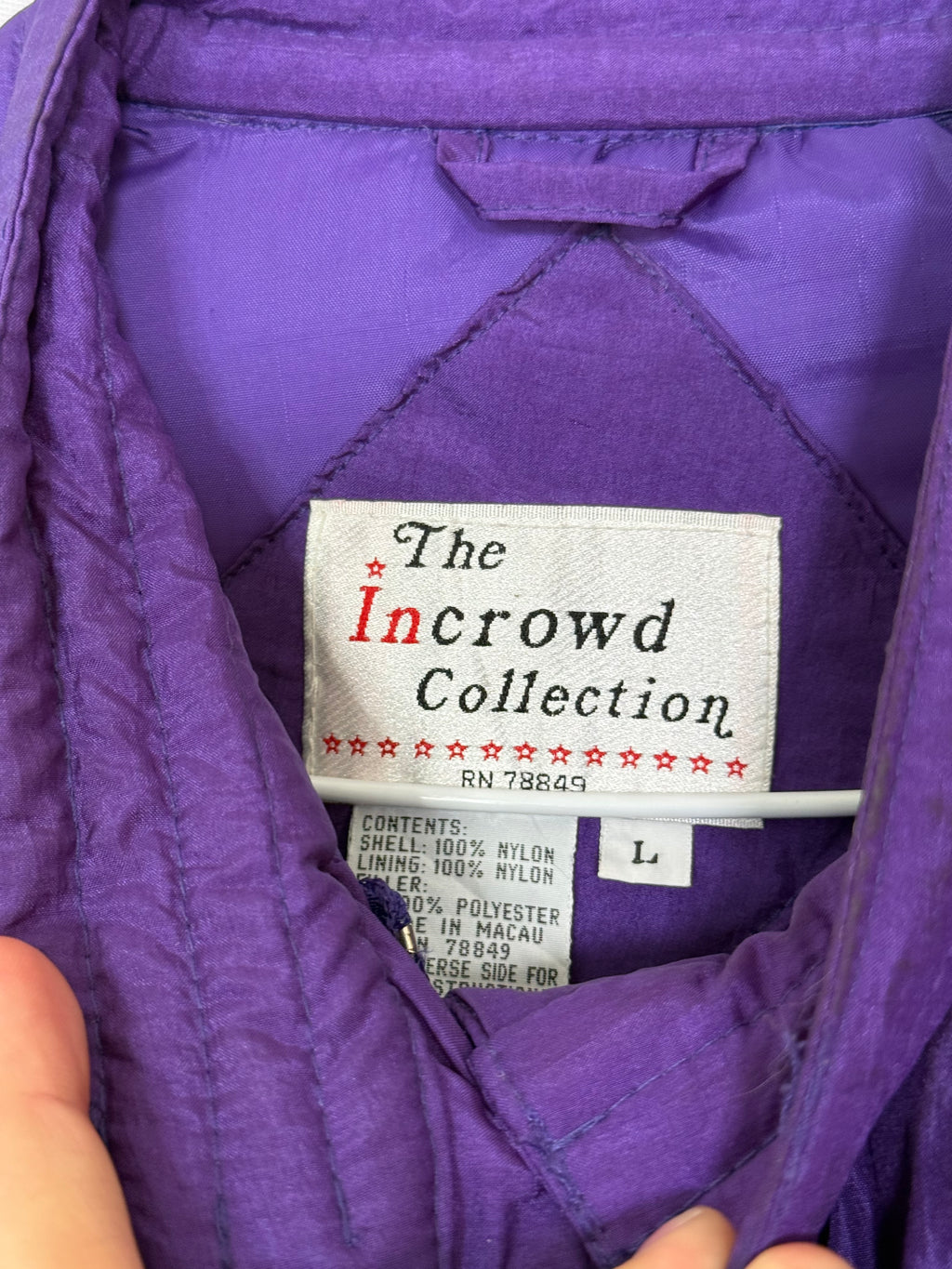 purple quilted nylon jacket