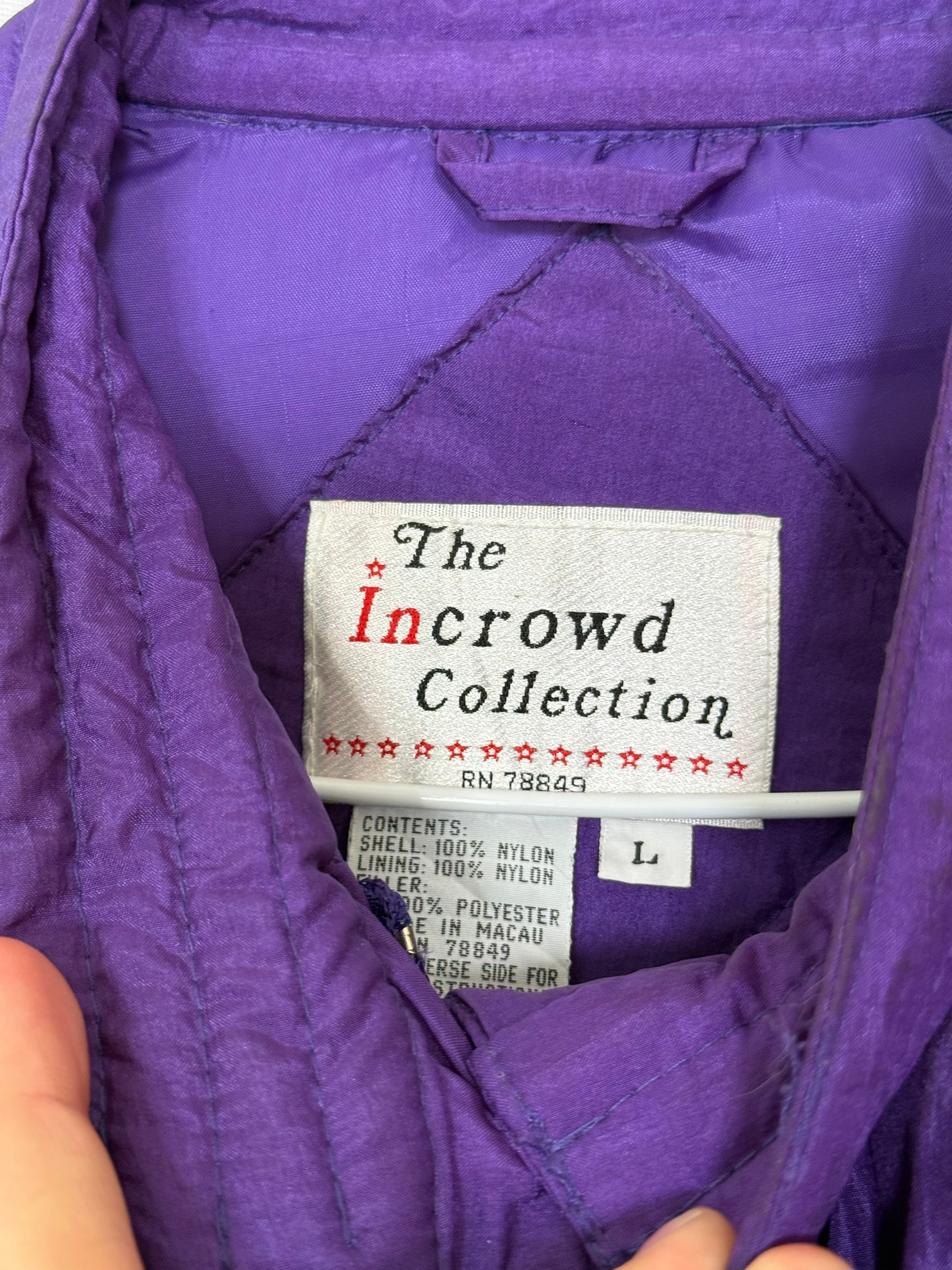 purple quilted nylon jacket