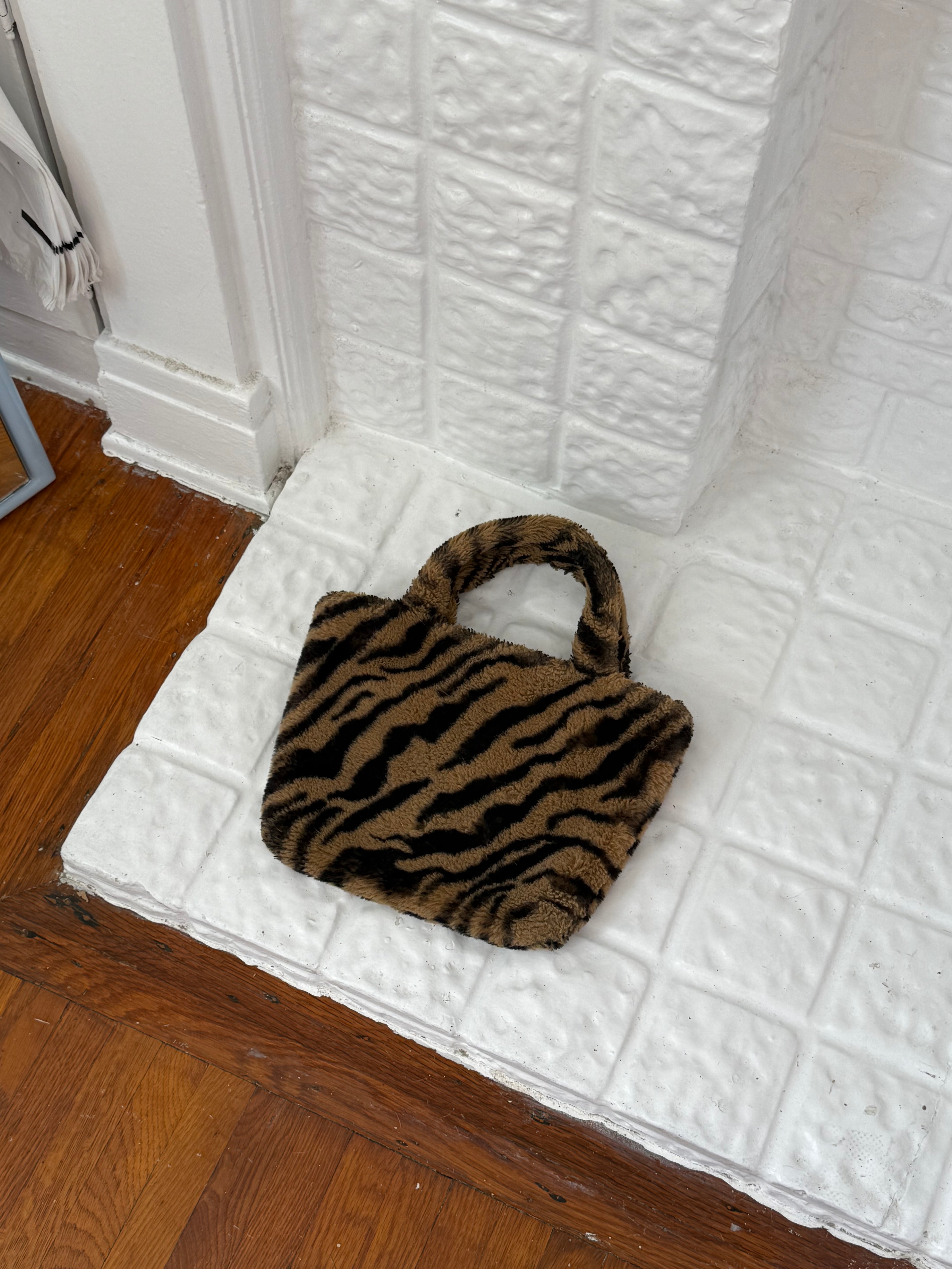 faux fur tiger mini tote
