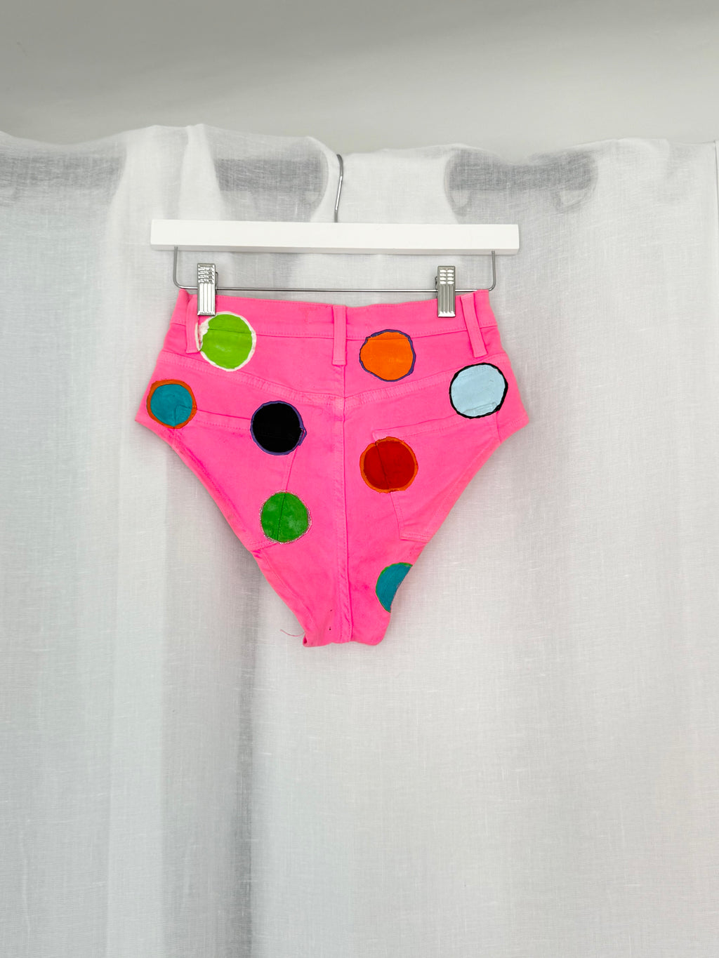 neon polka dot denim micro shorts