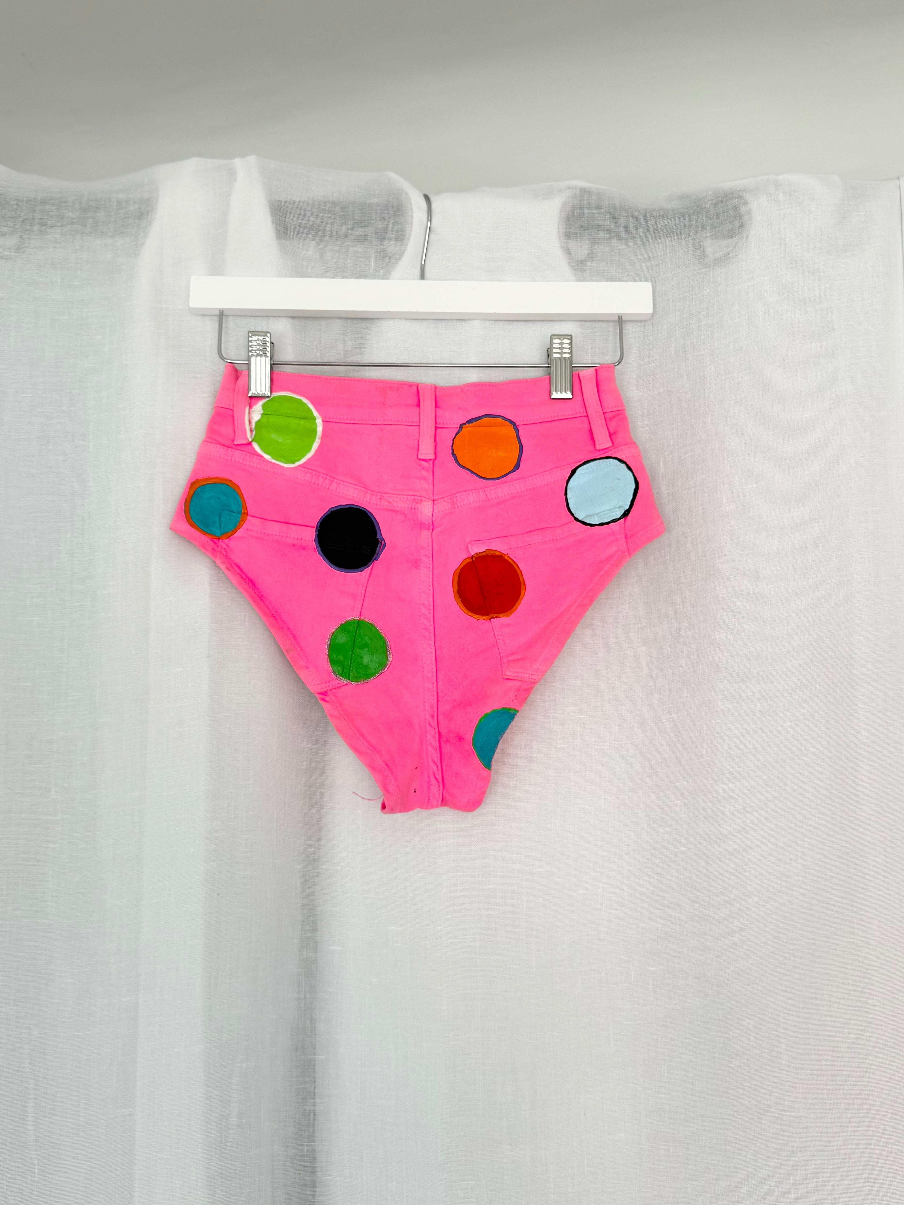 neon polka dot denim micro shorts