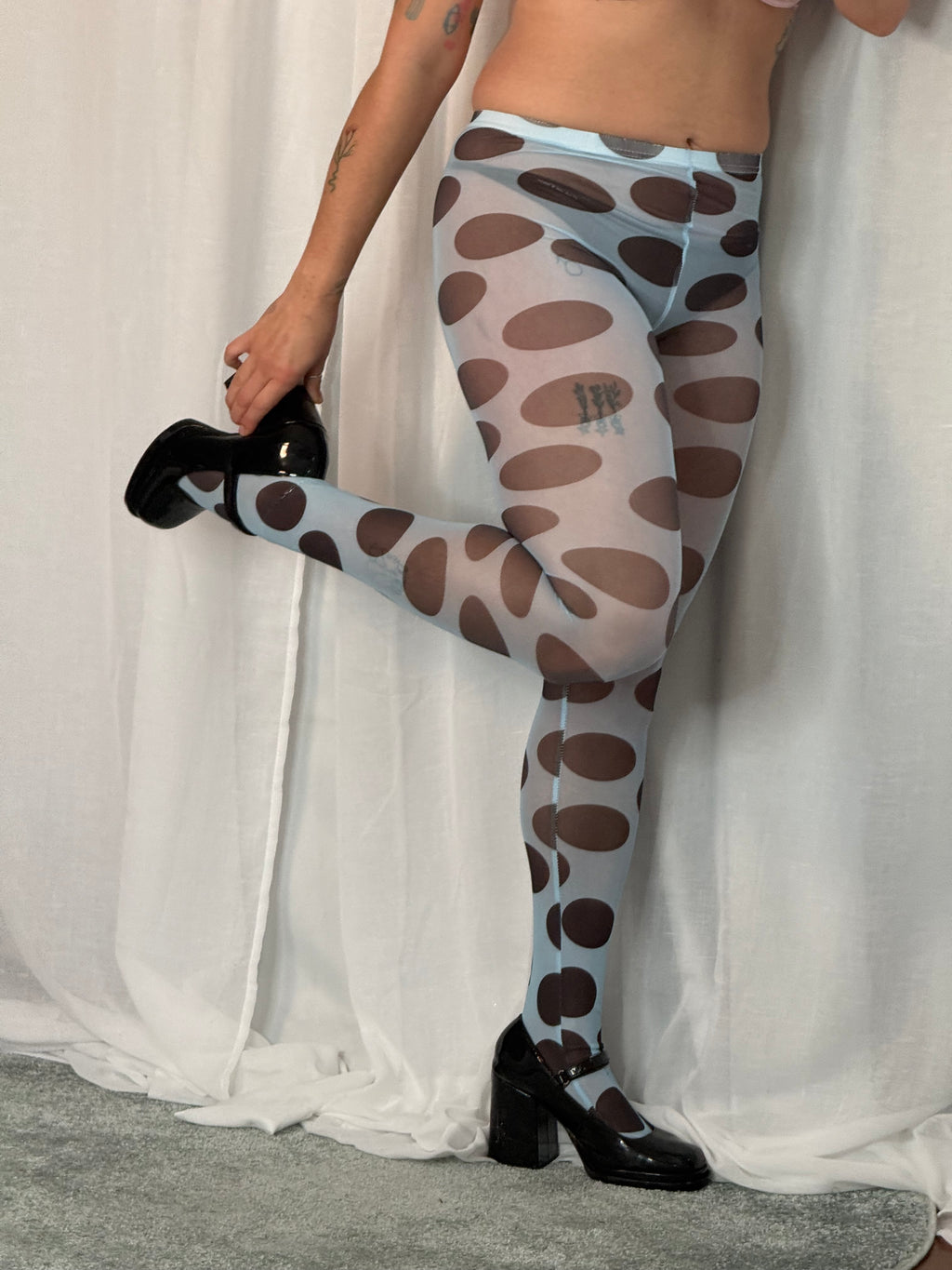 sheer blue polka dot mesh tights 💙