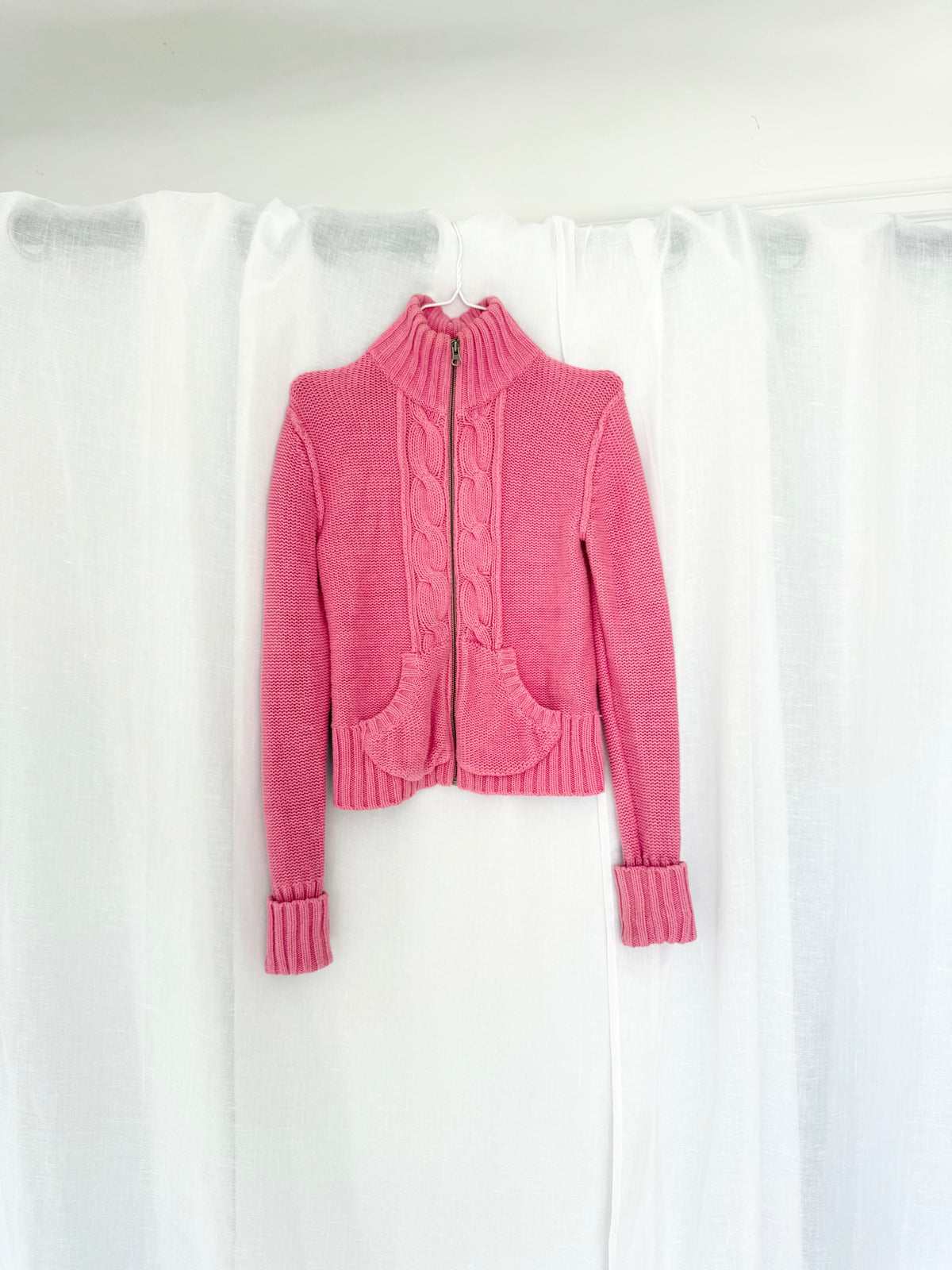 ✧ ✩ pink cable knit zip sweater ✩ ✧