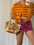 gold satin rosette mini bag
